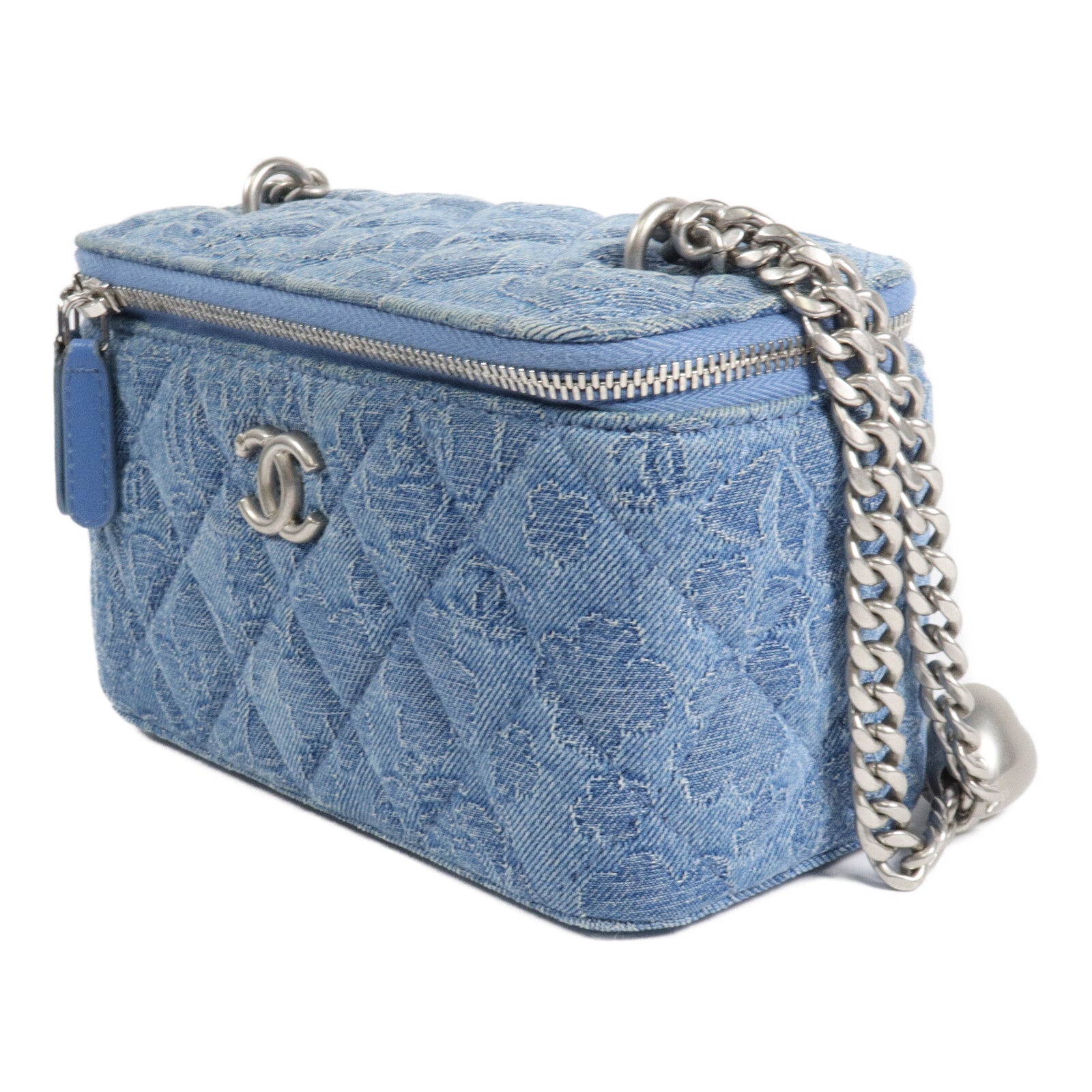 CHANEL 牛仔布Vanity Case鏈帶肩背袋
