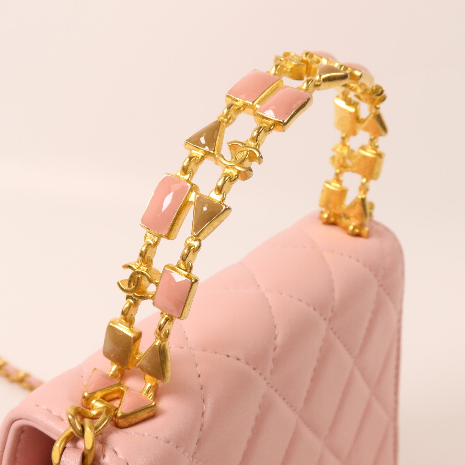 CHANEL 羊皮皮革Mini Top Handle鏈帶手挽肩背兩用袋