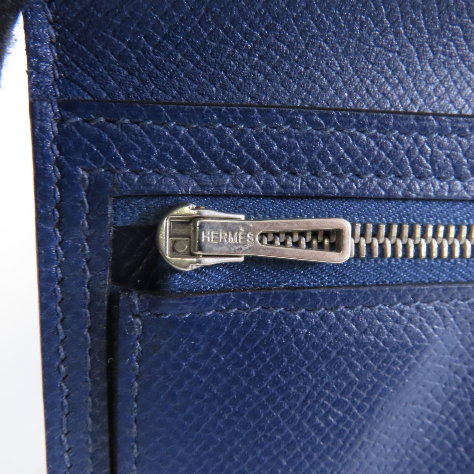 HERMES 【激減優惠】Epsom皮革Bearn Wallet銀扣長錢包Azur/Bleu Saphir藍色