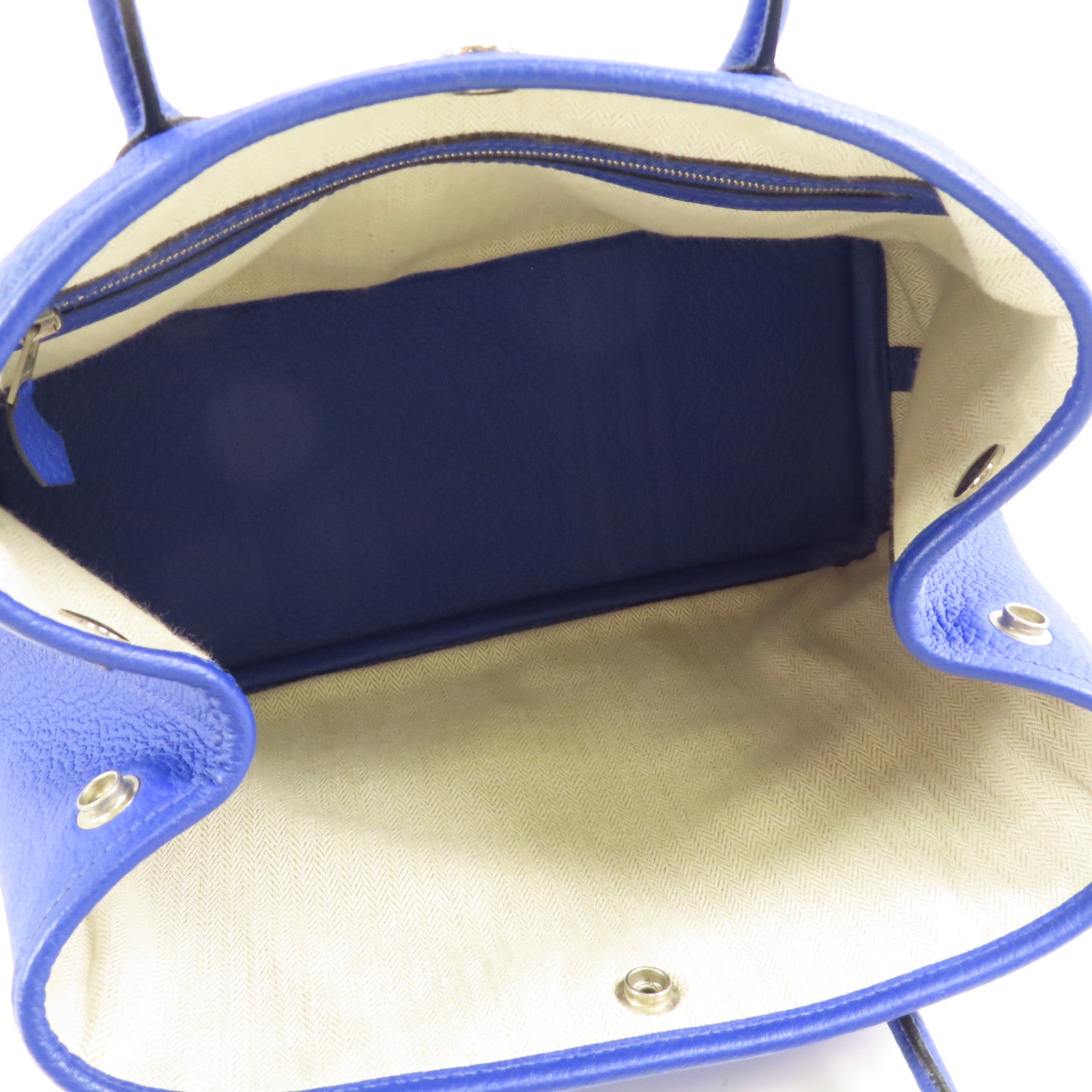 HERMES Negonda皮革Garden Party TPM銀扣手挽袋Bleu Electrique