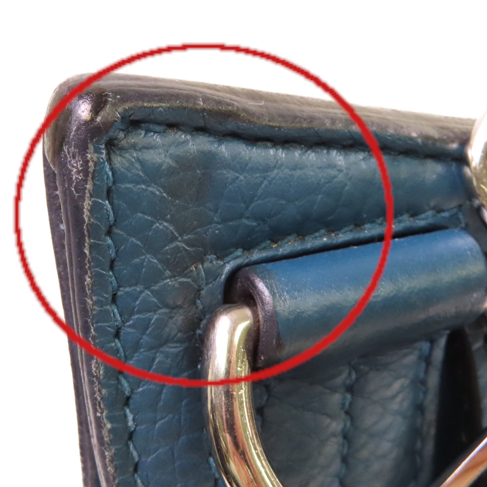 HERMES Clemence皮革Jypsiere 34 Shoulder Bag銀扣肩背袋1P Colvert鴨子藍色