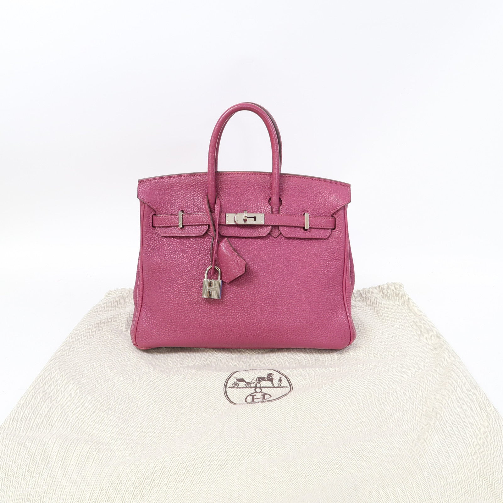 HERMES Clemence皮革Birkin 25銀扣手挽袋Tosca/桃紫色