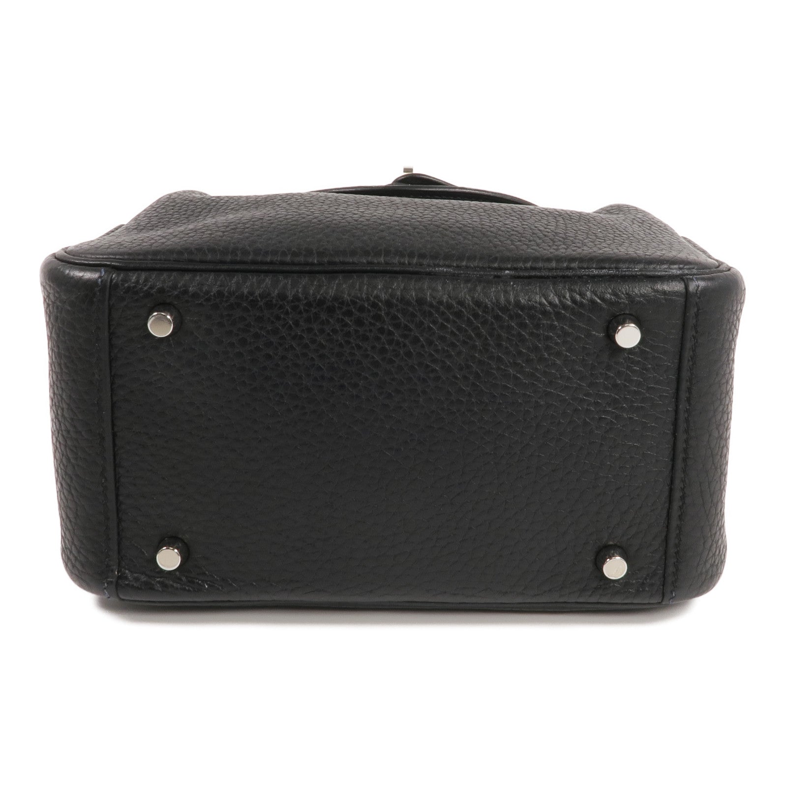 HERMES Clemence皮革Mini Lindy銀扣手挽肩背兩用袋Noir
