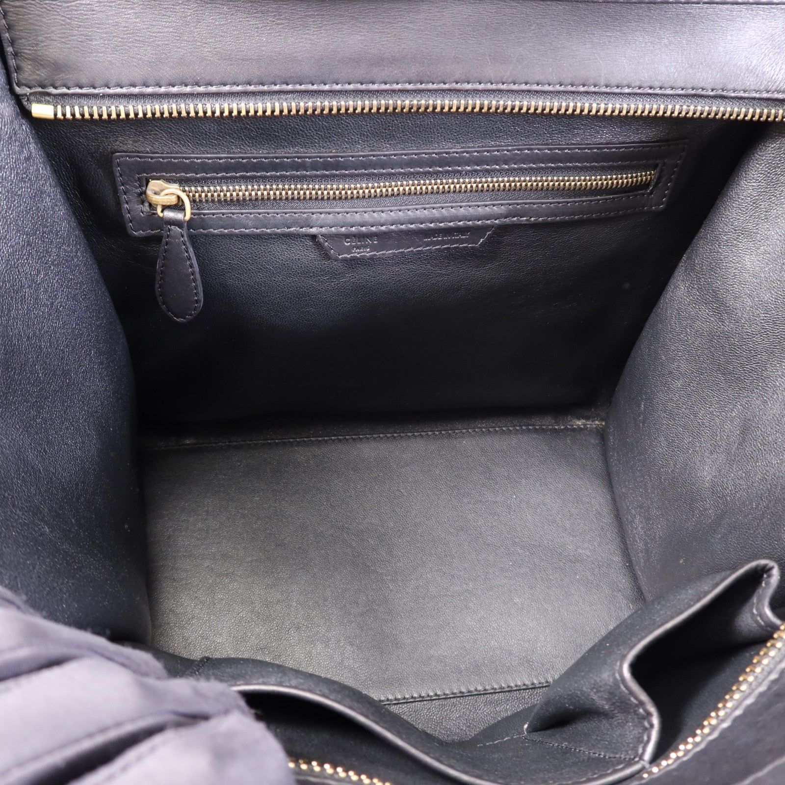 CELINE 麻質/牛皮皮革Mini Luggage金扣手挽袋