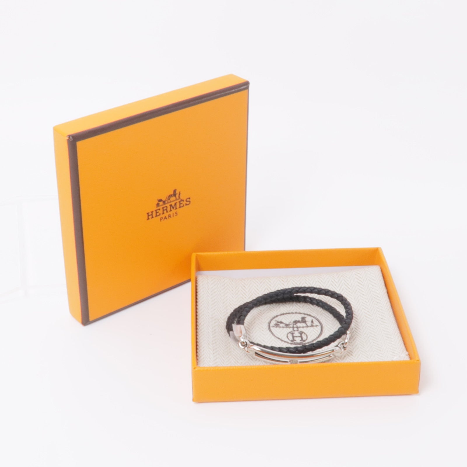 HERMES Swift皮革Roulis Double Tour Bracelet手鏈Noir黑色