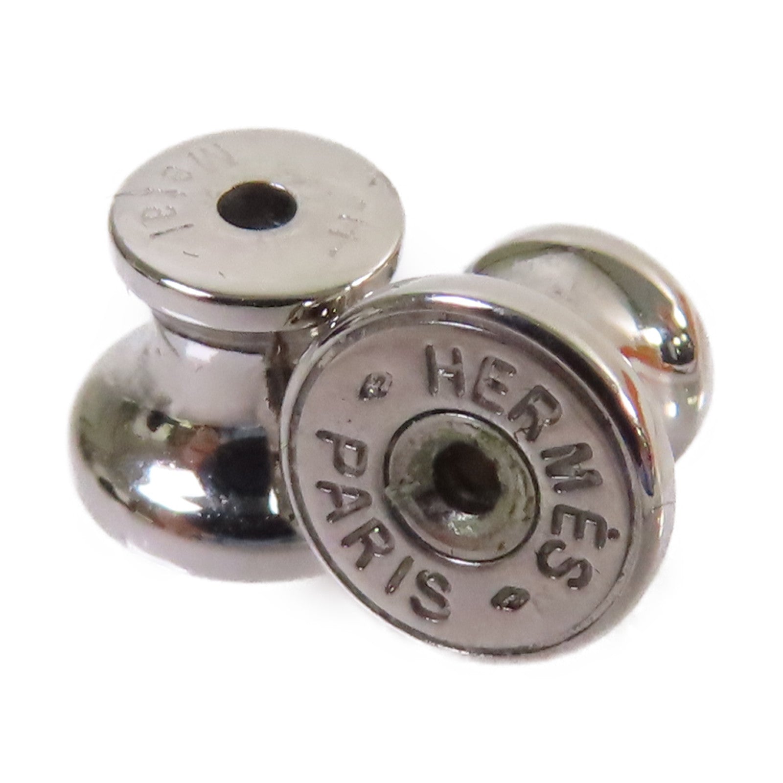 HERMES 水牛角H Equipe Earrings銀扣耳環白色/啡色