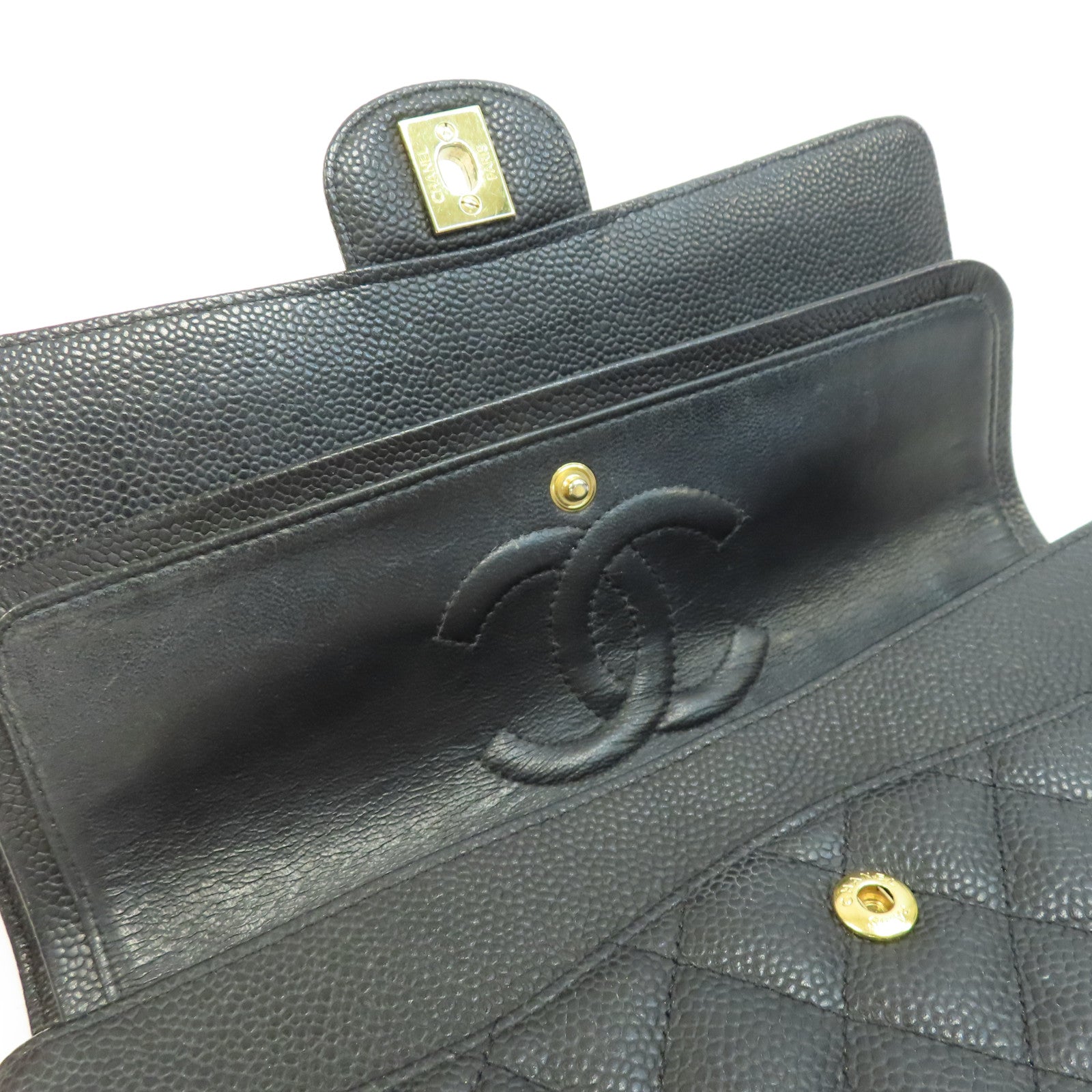 CHANEL 菱格Caviar皮革Classic 25金扣鏈帶肩背袋黑色