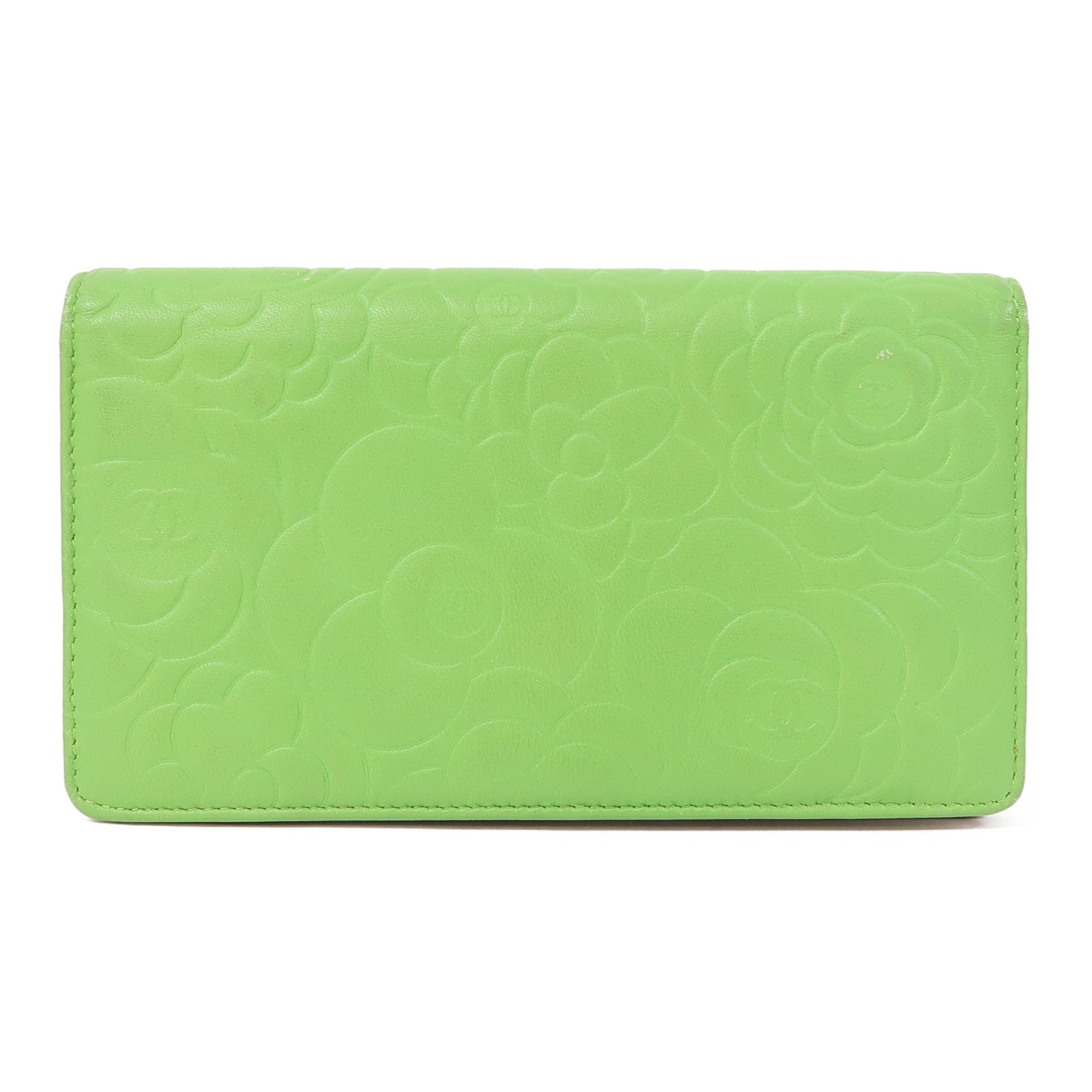 CHANEL 羊皮皮革Long Wallet金扣長錢包綠色