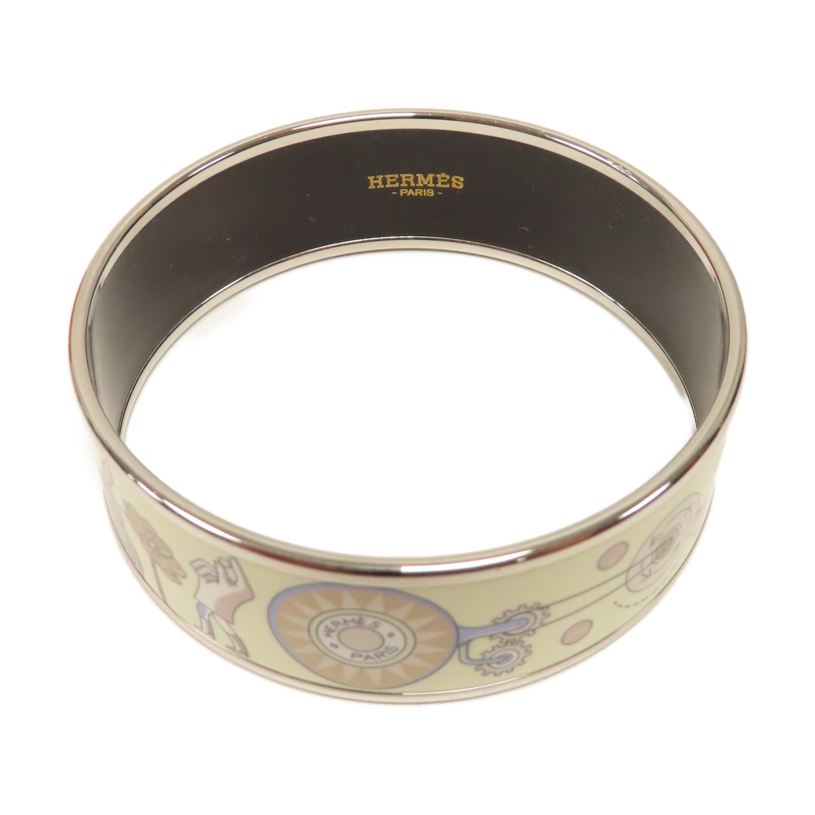 HERMES 金屬Bangle手鐲銀色/白色