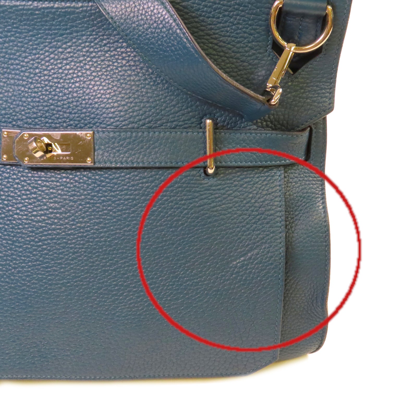 HERMES Clemence皮革Jypsiere 34 Shoulder Bag銀扣肩背袋1P Colvert鴨子藍色
