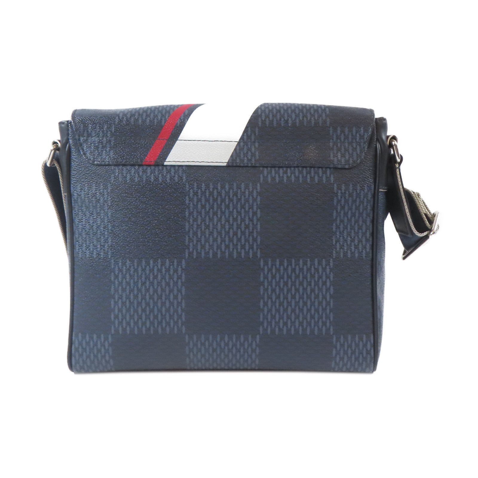LOUIS VUITTON Damier Cobalt District 2017銀扣肩背袋深藍色/白色/紅色