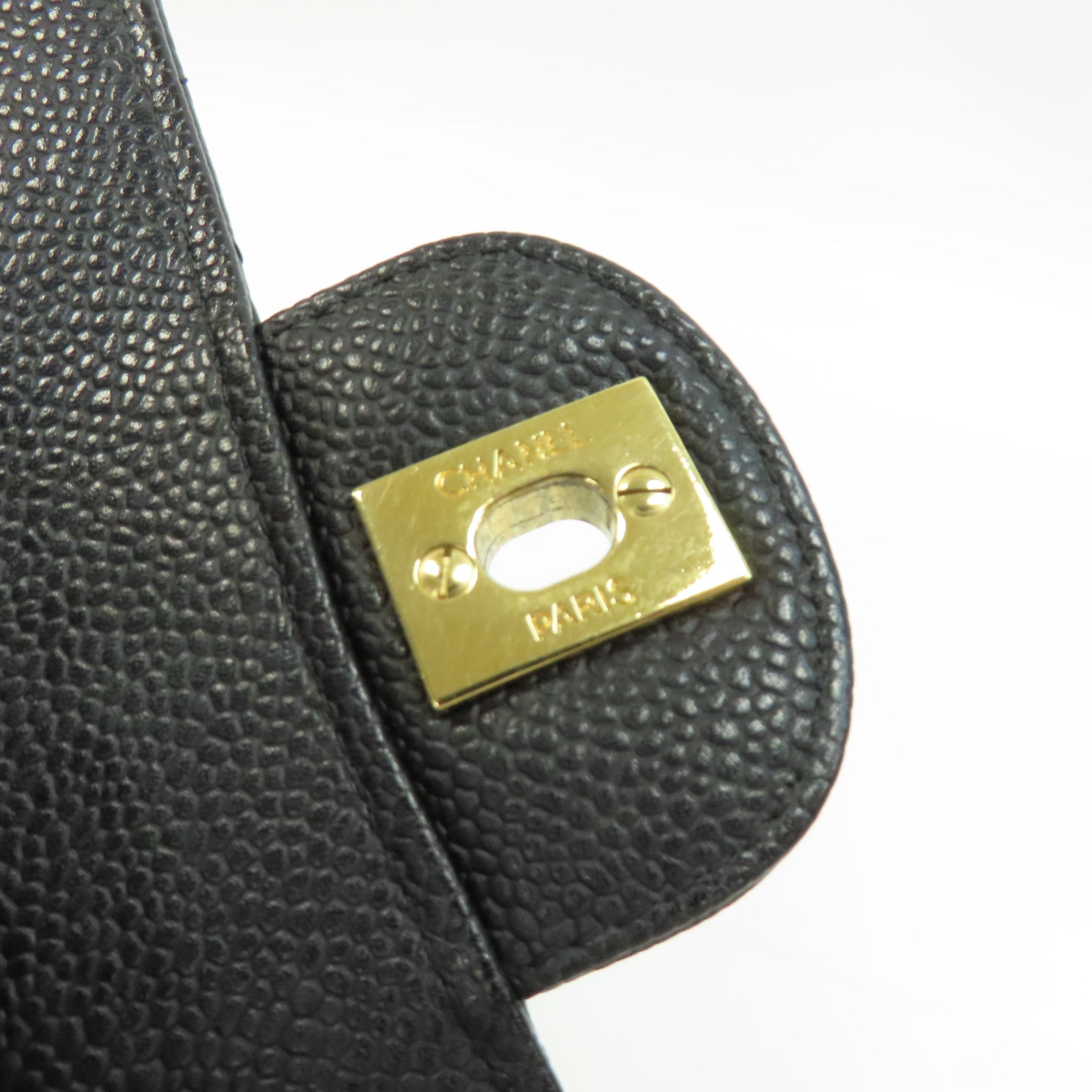 CHANEL 菱格Caviar皮革Classic 25金扣鏈帶肩背袋黑色