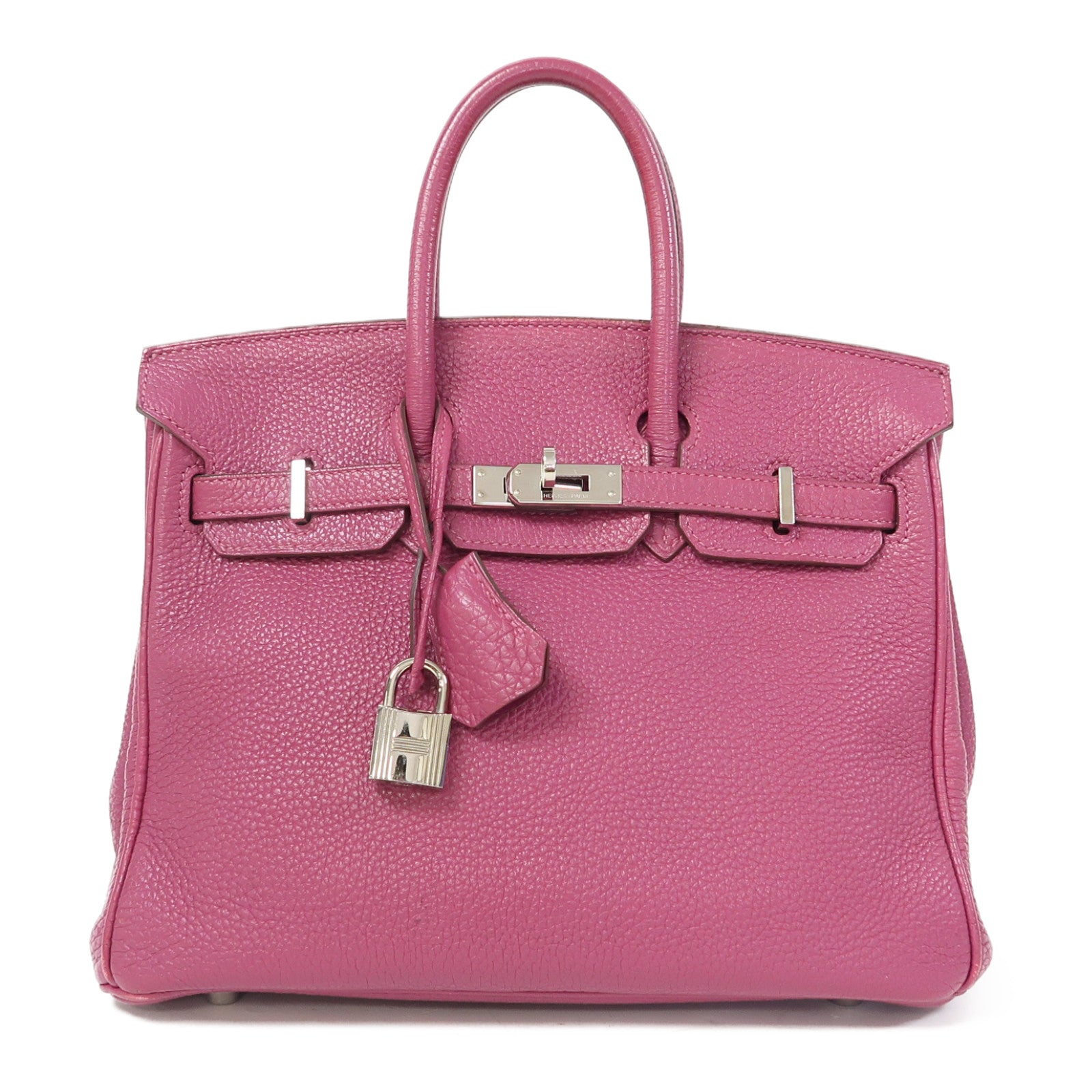 HERMES Clemence皮革Birkin 25銀扣手挽袋Tosca/桃紫色