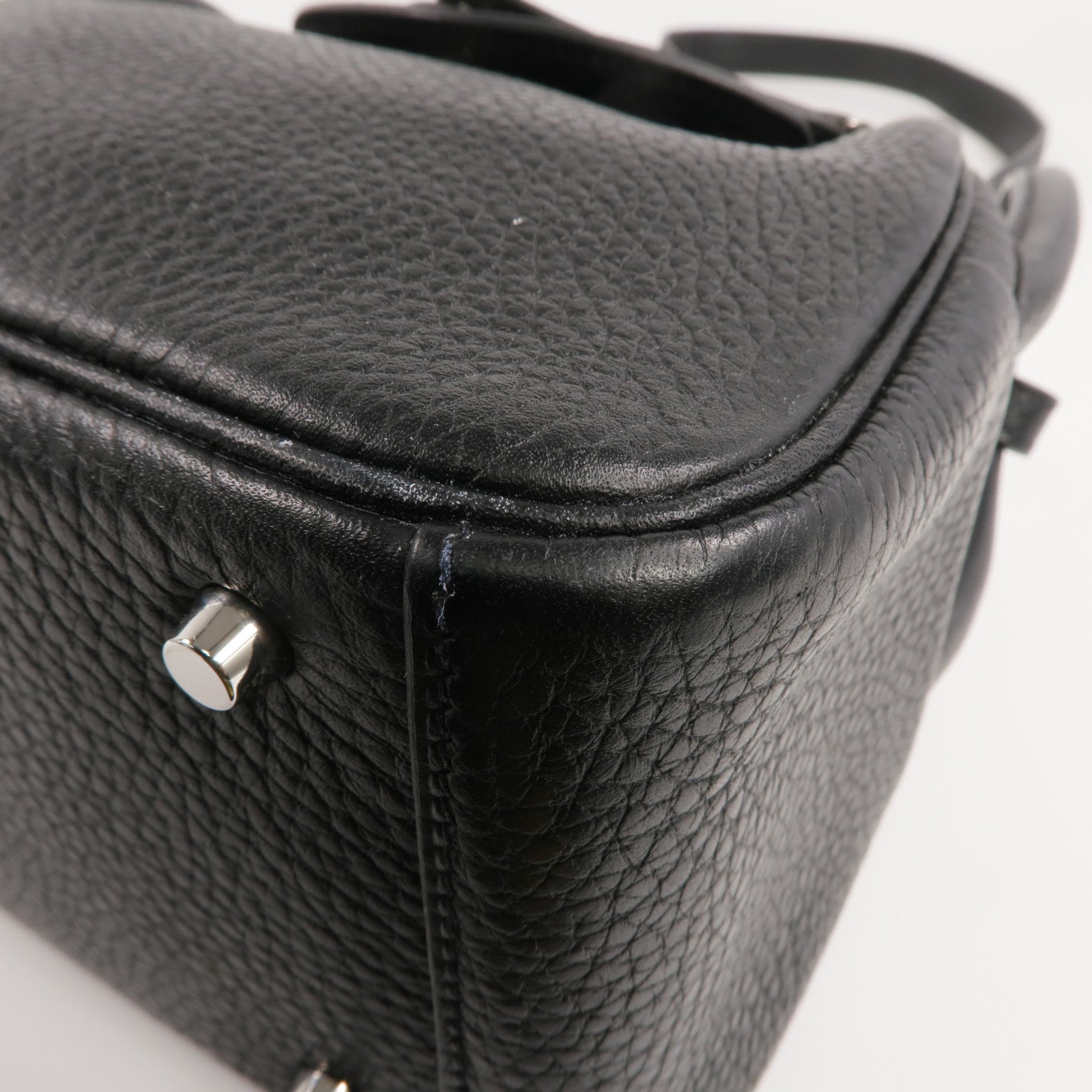 HERMES Clemence皮革Mini Lindy銀扣手挽肩背兩用袋Noir