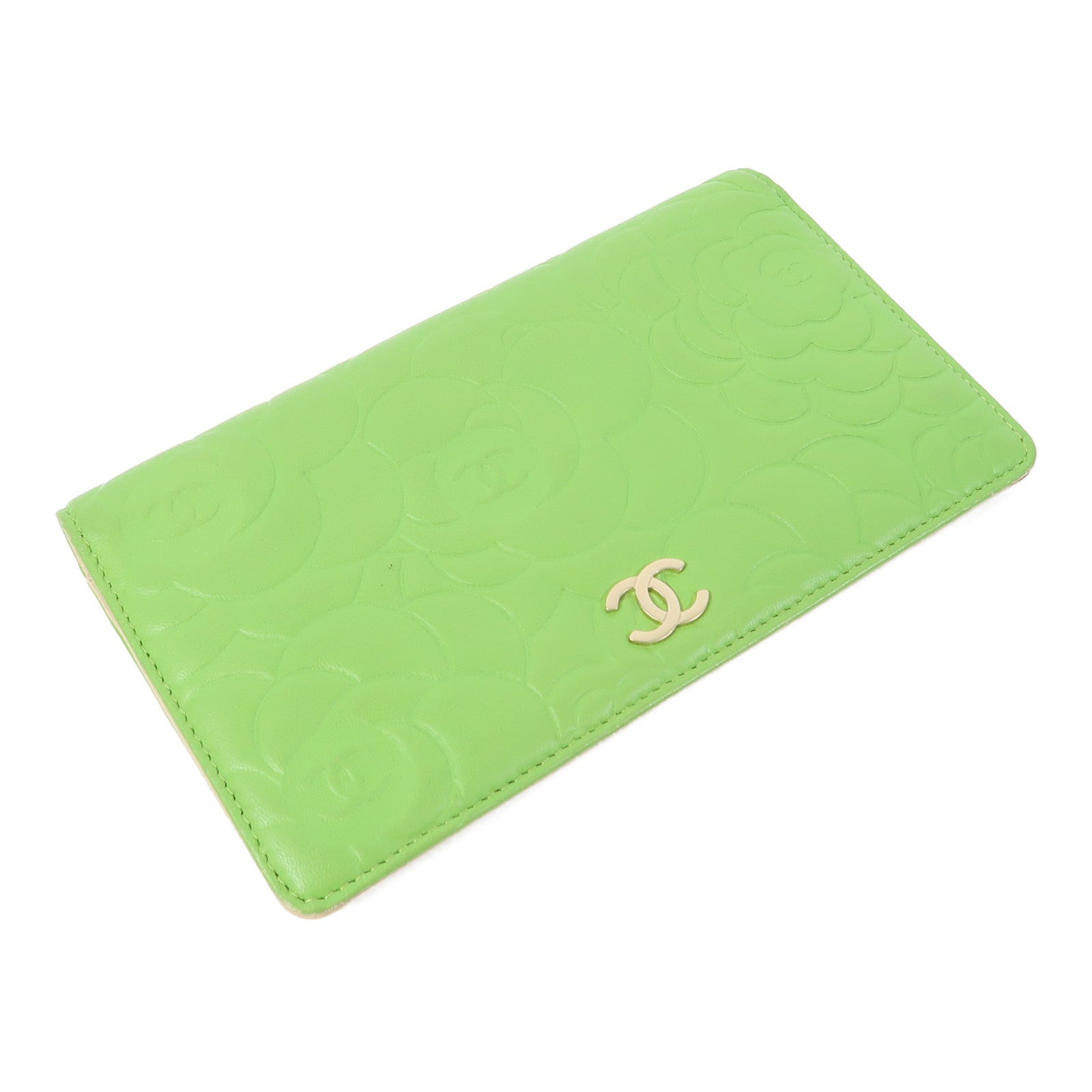 CHANEL 羊皮皮革Long Wallet金扣長錢包綠色