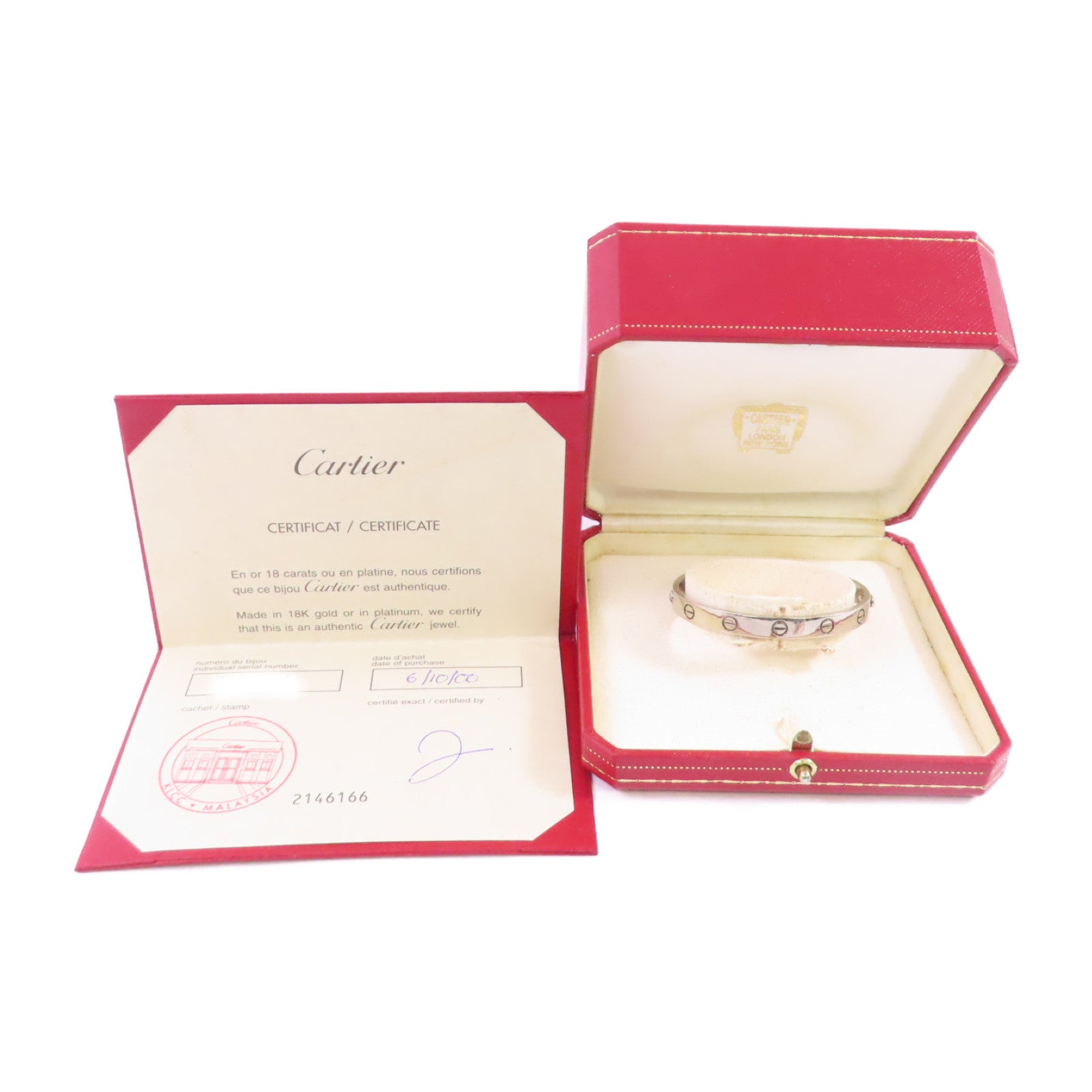 CARTIER【激減優惠】 18K白金Love Blaceret手鏈銀色#16
