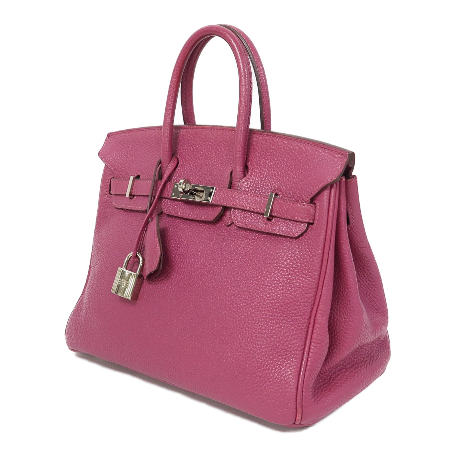 HERMES Clemence皮革Birkin 25銀扣手挽袋Tosca/桃紫色