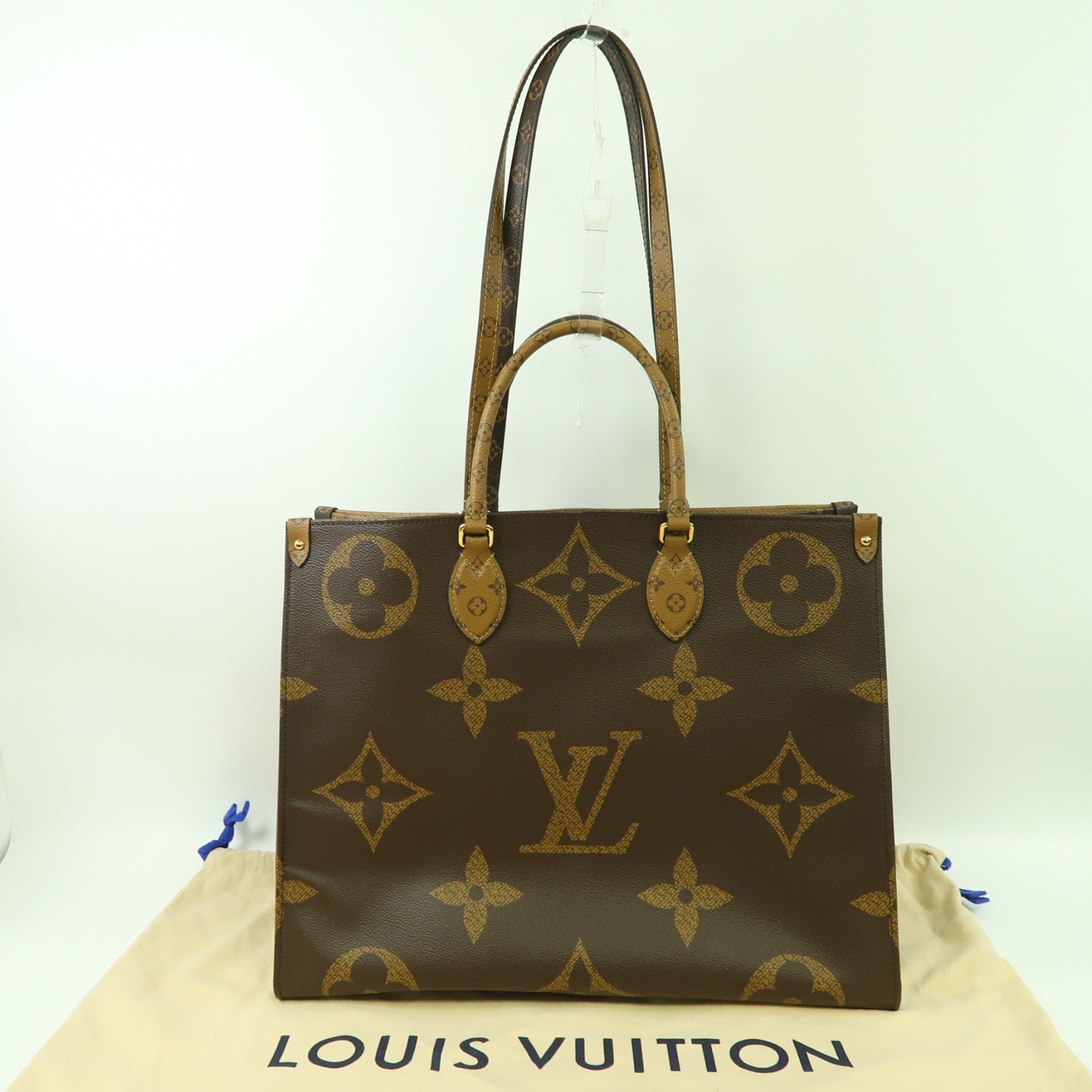 LOUIS VUITTON Monogram Giant Reverse On The Go GM金扣手挽肩背兩用袋啡色