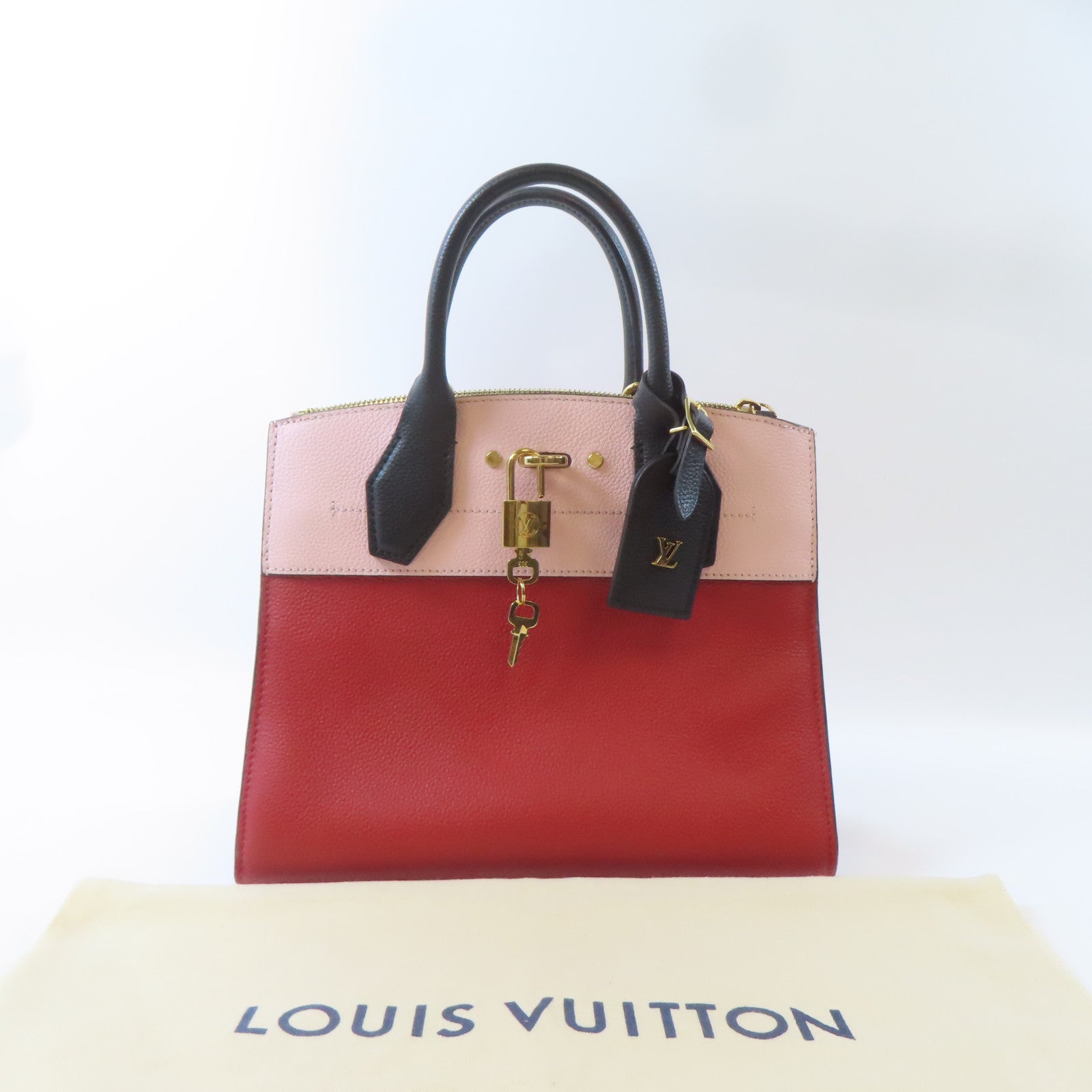 LOUIS VUITTON (PRICE DOWN) LV GHW City Steamer PM Handbag M53321 Leather Red Pink Black