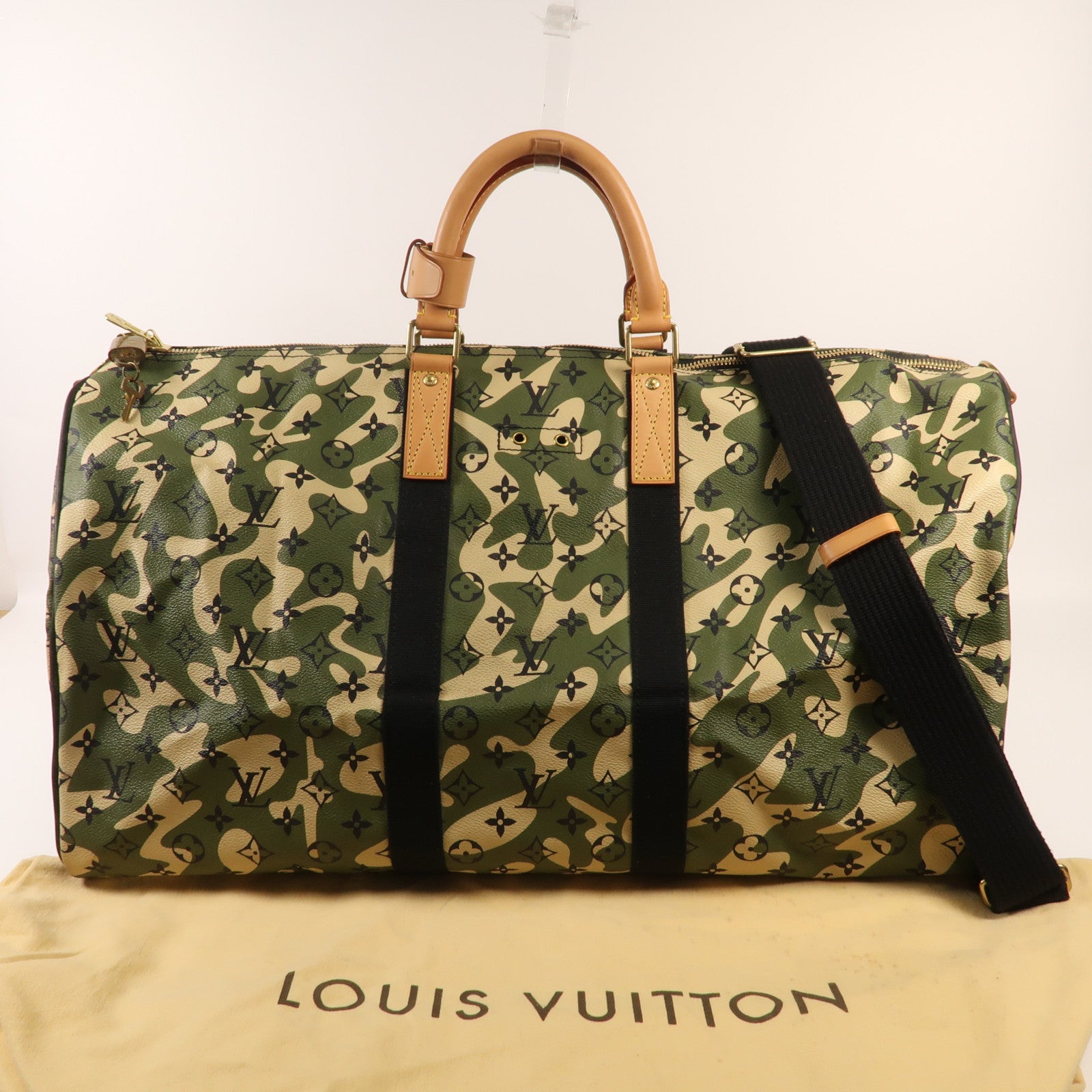 LOUIS VUITTON Monogramouflage Keepall Bandoulie 55金扣手挽肩背兩用袋 55