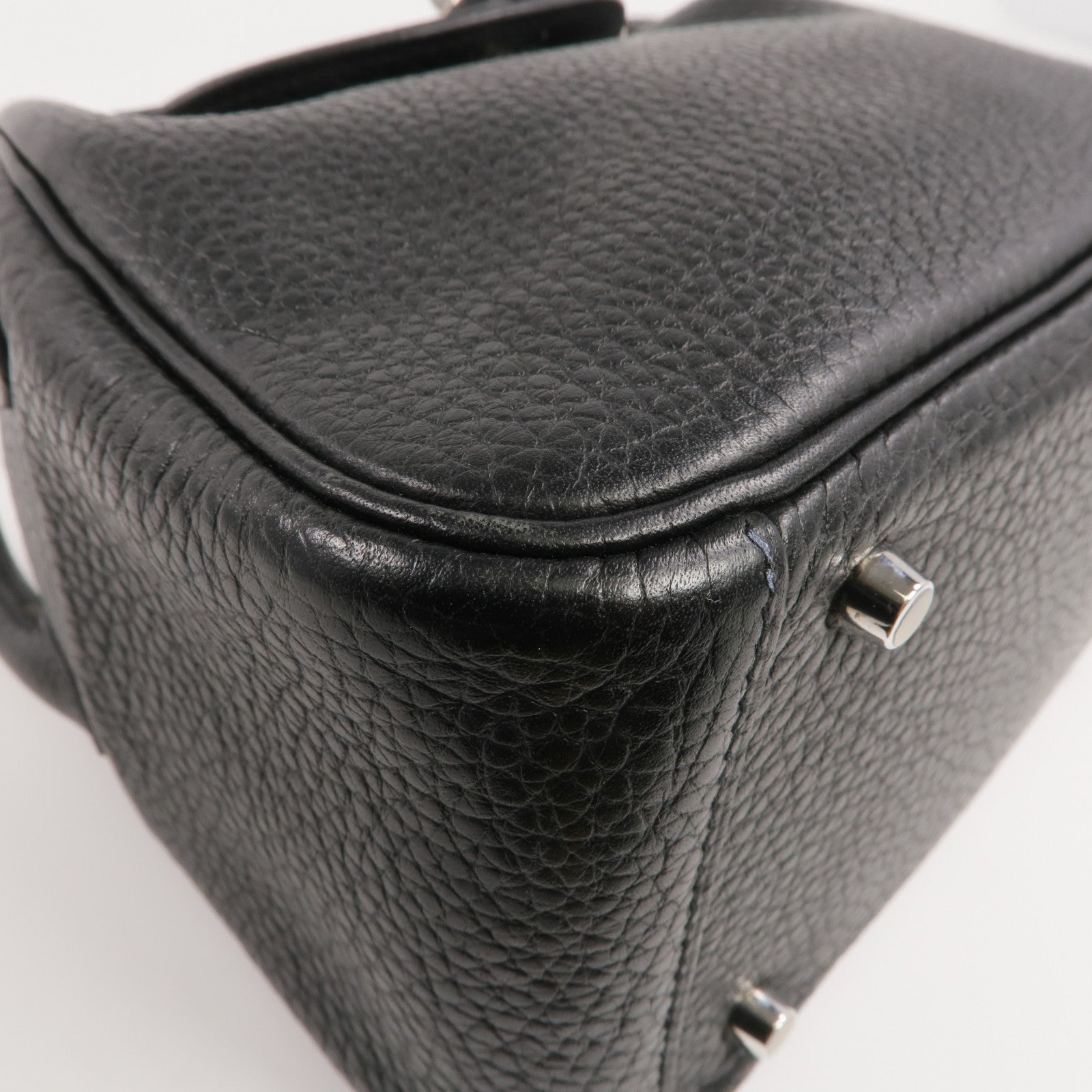 HERMES Clemence皮革Mini Lindy銀扣手挽肩背兩用袋Noir