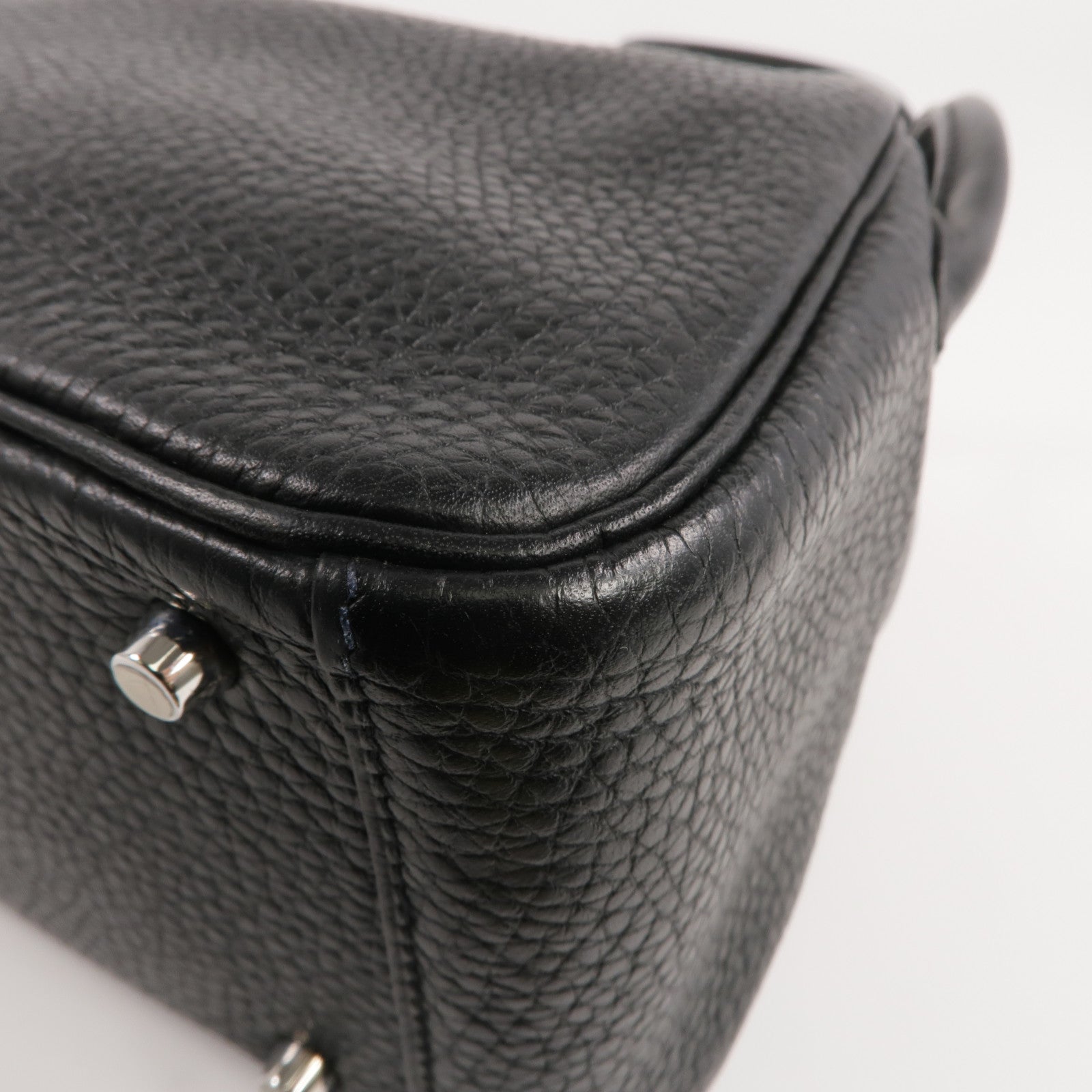 HERMES Clemence皮革Mini Lindy銀扣手挽肩背兩用袋Noir