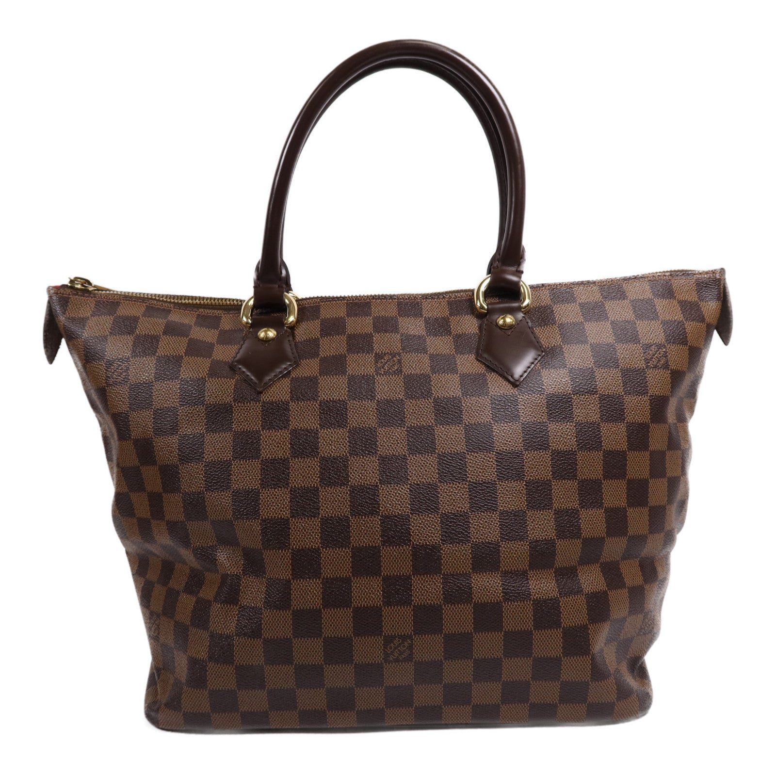 LOUIS VUITTON Damier Saleya MM金扣肩背袋/手挽袋棕色