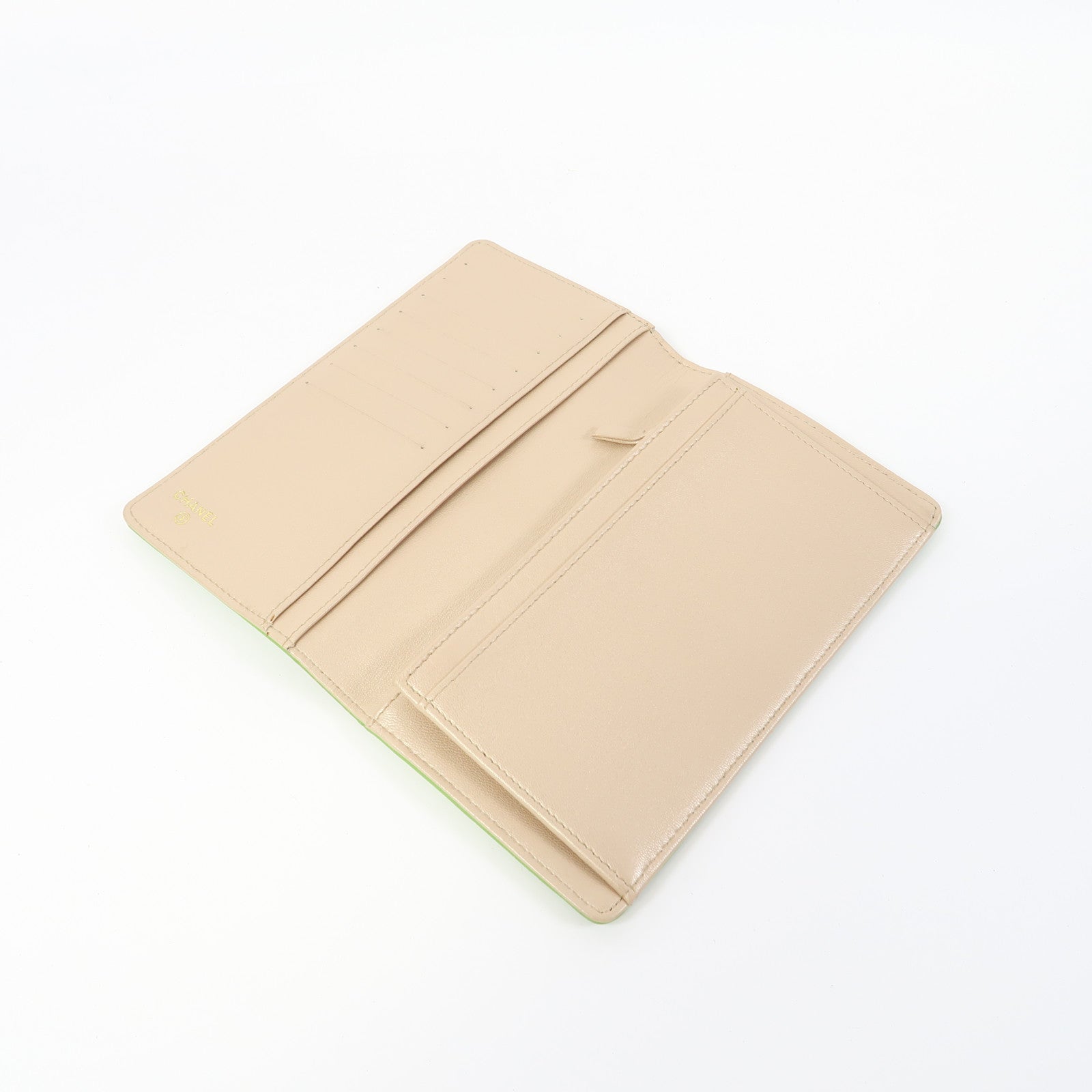 CHANEL 羊皮皮革Long Wallet金扣長錢包綠色