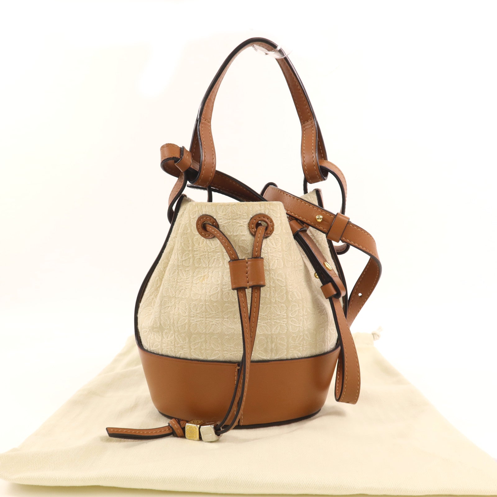 LOEWE 帆布/牛皮皮革Mini Balloon金扣手挽肩背兩用袋