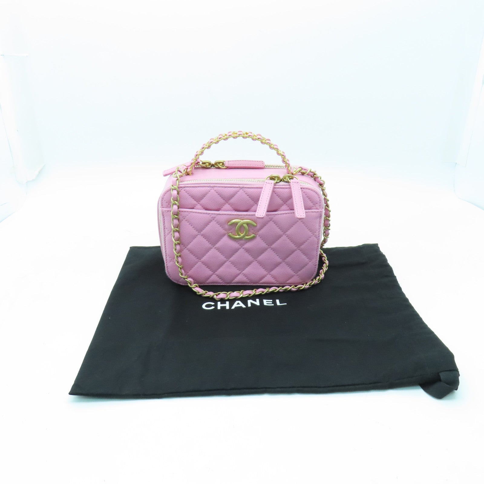 CHANEL 【激減優惠】菱格Caviar皮革２Way Shoulder金扣手挽肩背兩用袋粉紅色