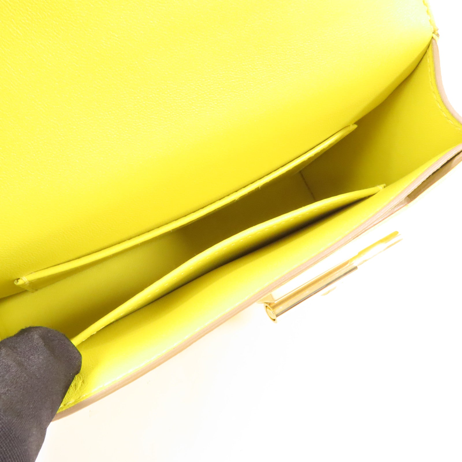 HERMES Chevre皮革Verrou Mini金扣鏈帶肩背袋Lime