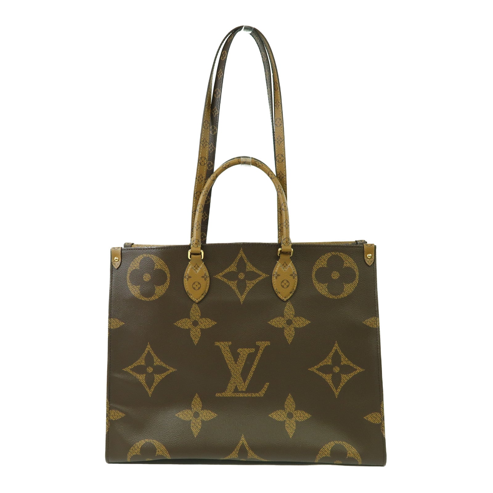 LOUIS VUITTON Monogram Giant Reverse On The Go GM金扣手挽肩背兩用袋啡色