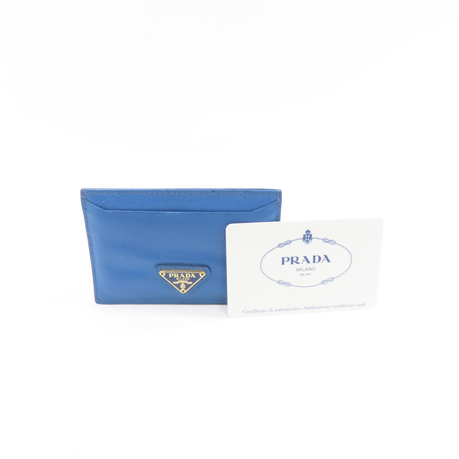 PRADA Saffiano皮革Card Case金扣卡片套藍色