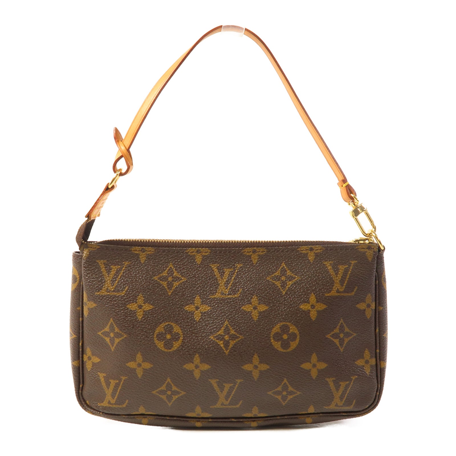 LOUIS VUITTON Monogram Pochette Accessoires金扣手挽袋棕色