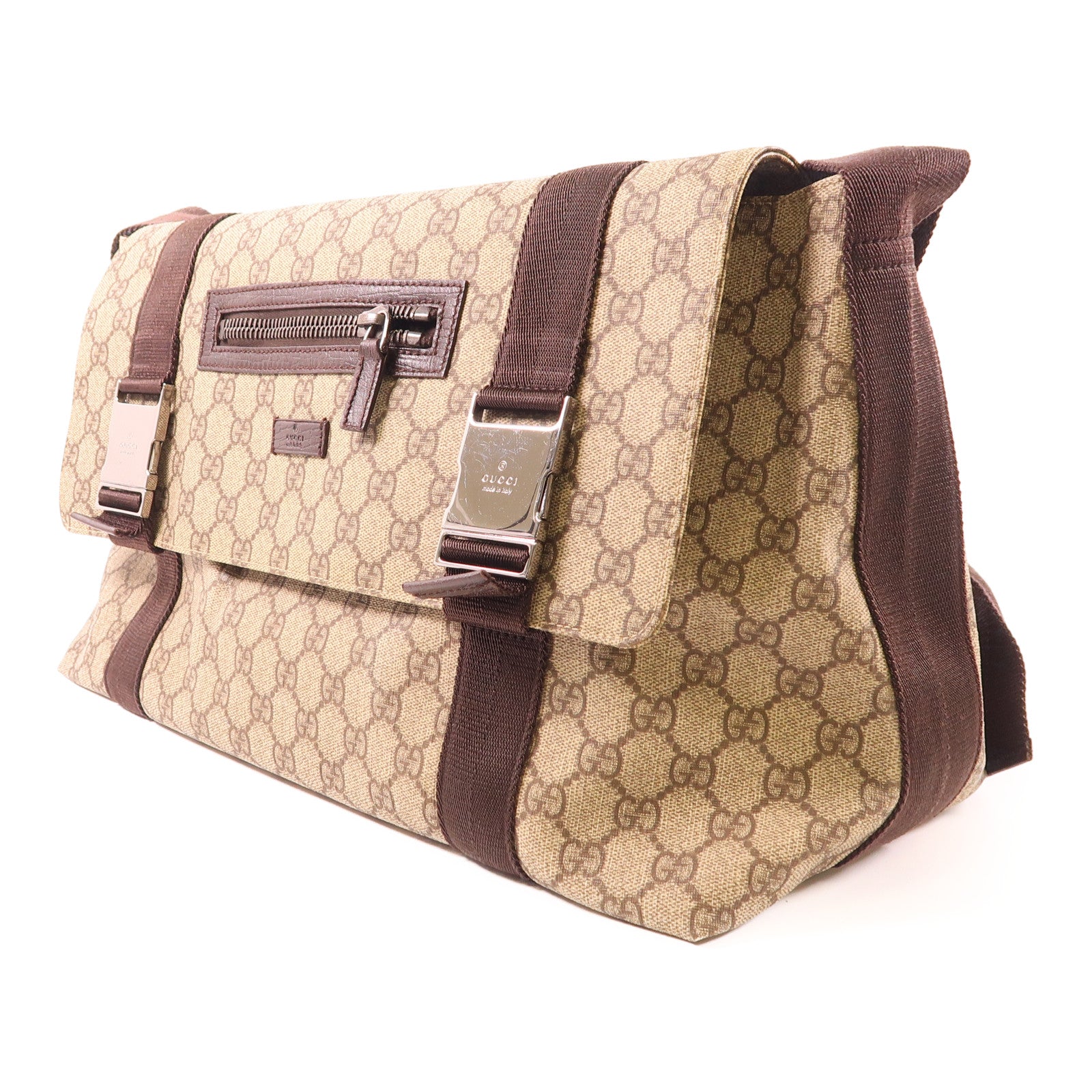 GUCCI 塗層帆布Messenger銀扣肩背袋