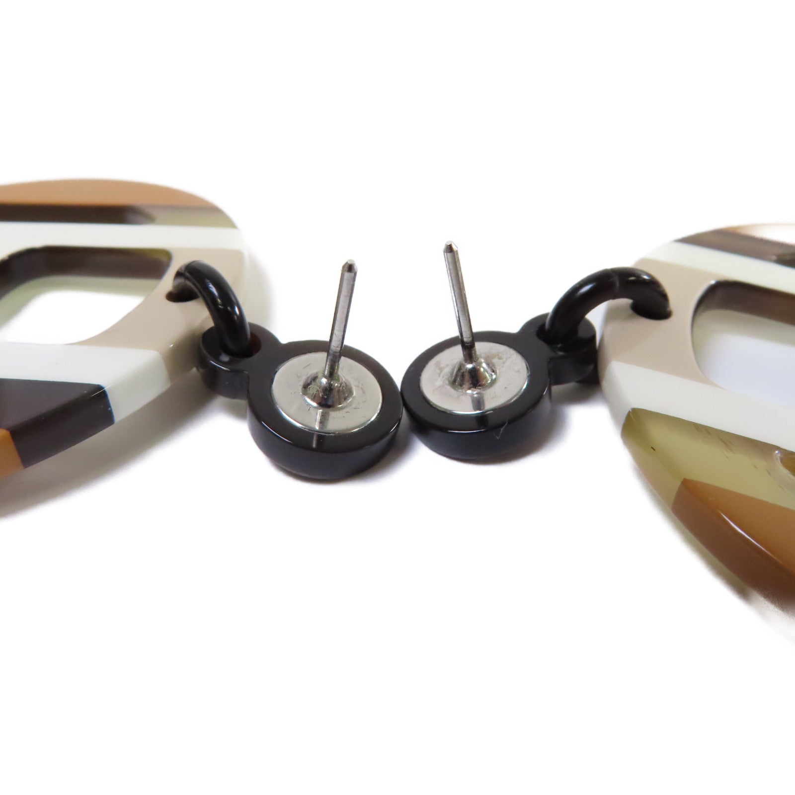HERMES 水牛角H Equipe Earrings銀扣耳環白色/啡色