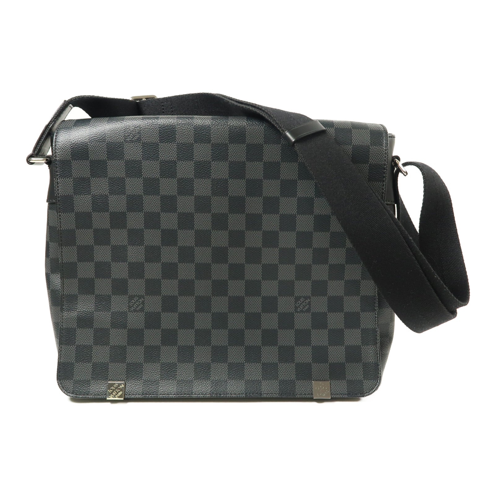 LOUIS VUITTON Damier Graphite District MM銀扣肩背袋