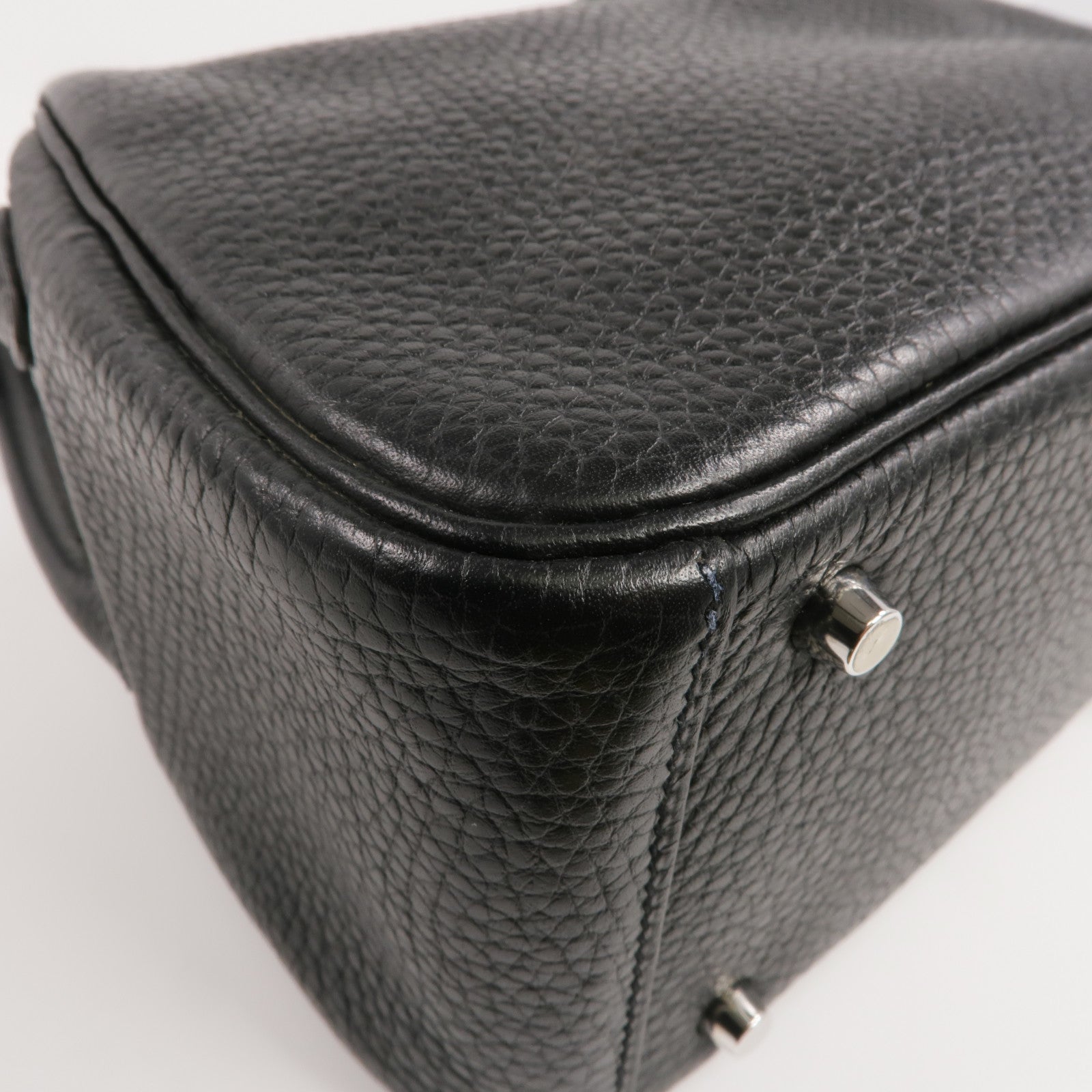 HERMES Clemence皮革Mini Lindy銀扣手挽肩背兩用袋Noir
