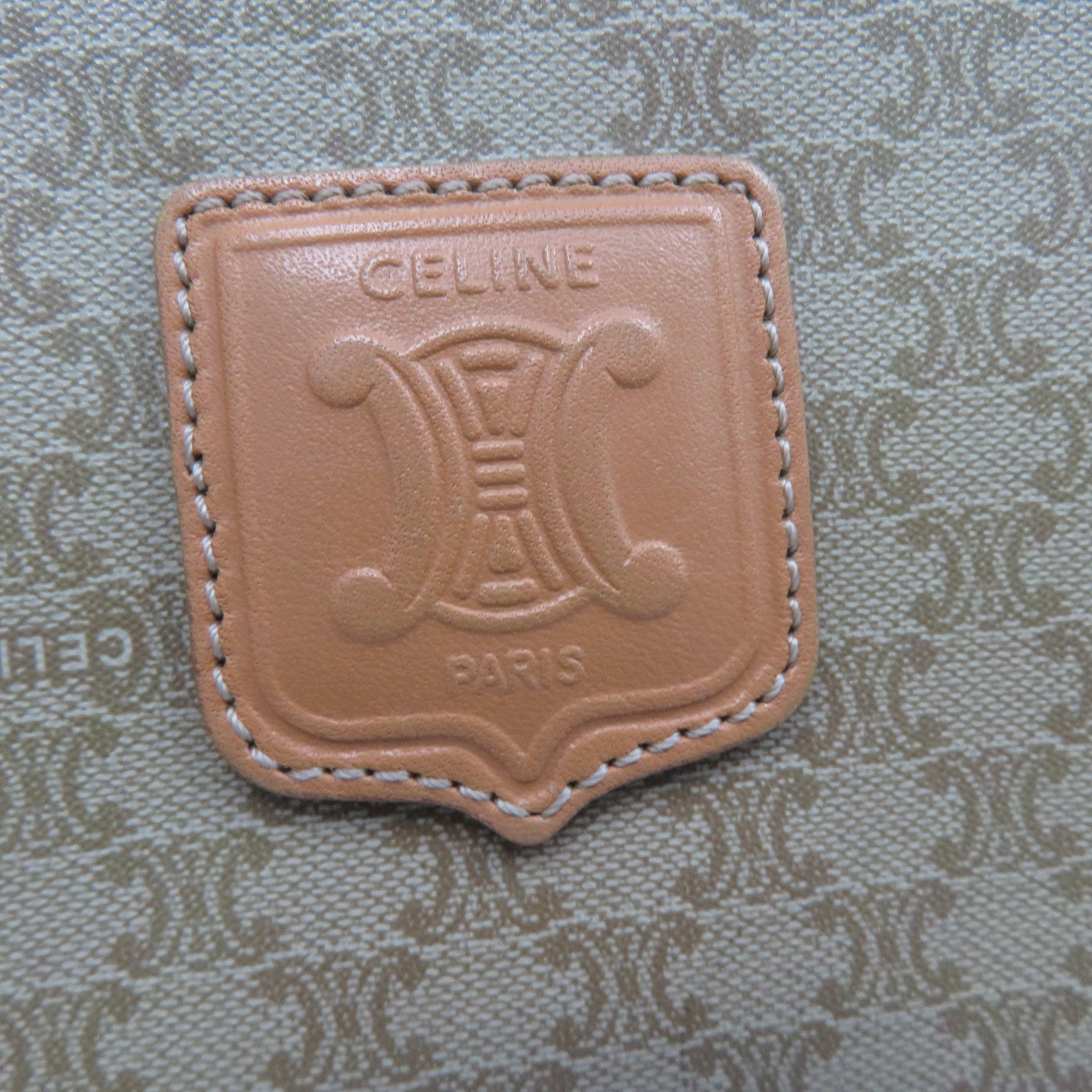 CELINE 【清倉大減價】塗層帆布Shoulder Bag金扣肩背袋卡其色