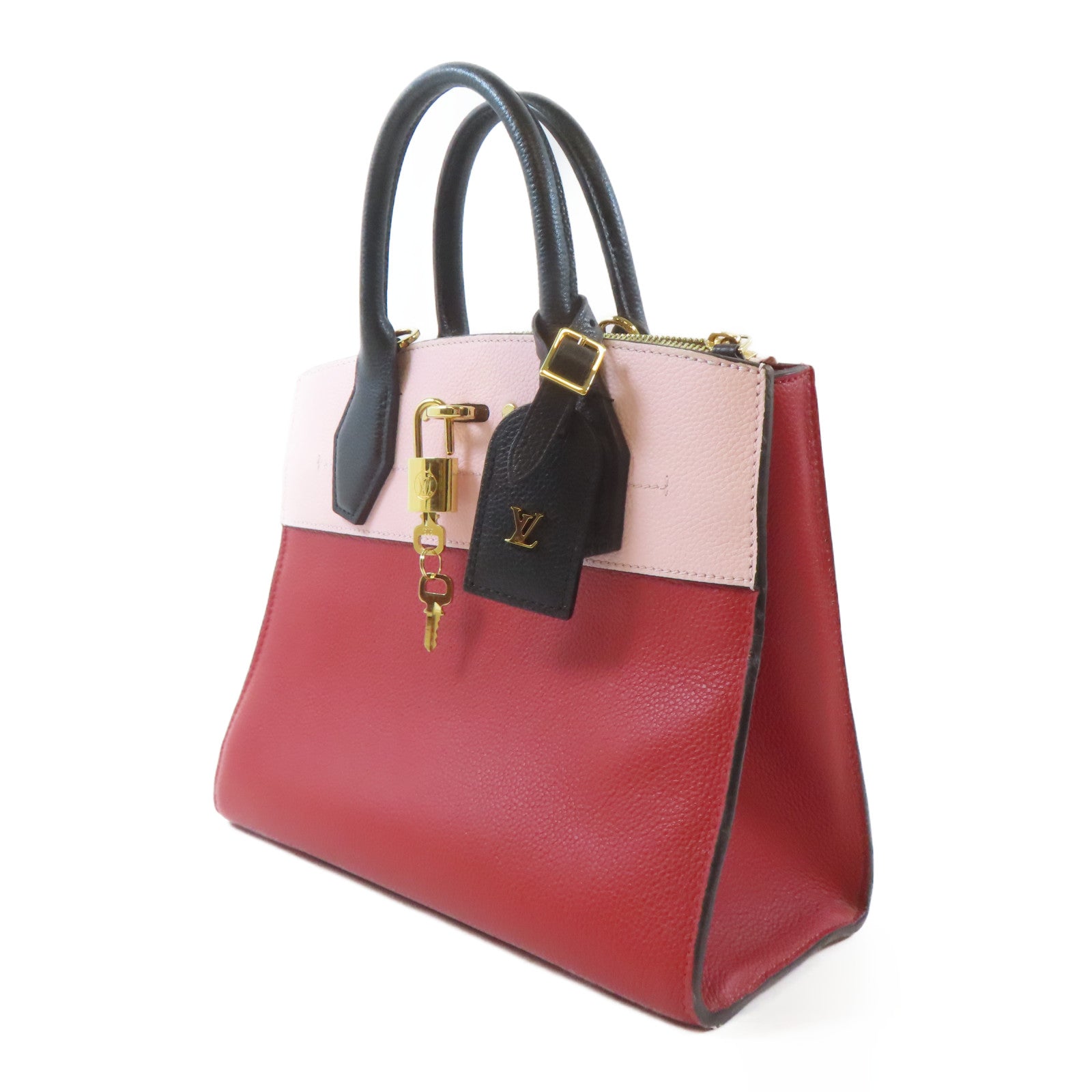 LOUIS VUITTON (PRICE DOWN) LV GHW City Steamer PM Handbag M53321 Leather Red Pink Black