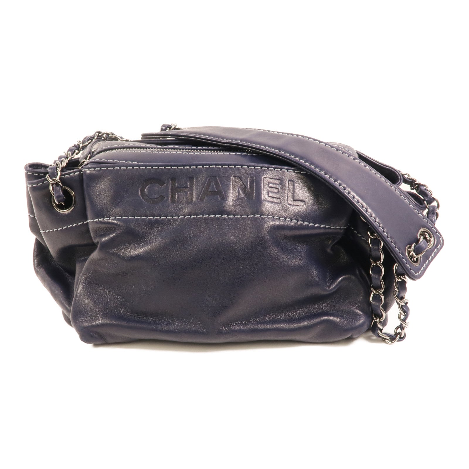 CHANEL 羊皮皮革Shoulder Bag銀扣鏈帶肩背袋