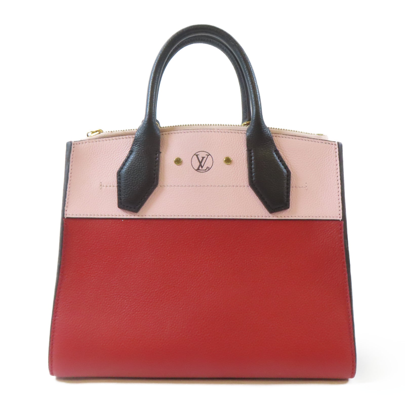 LOUIS VUITTON (PRICE DOWN) LV GHW City Steamer PM Handbag M53321 Leather Red Pink Black