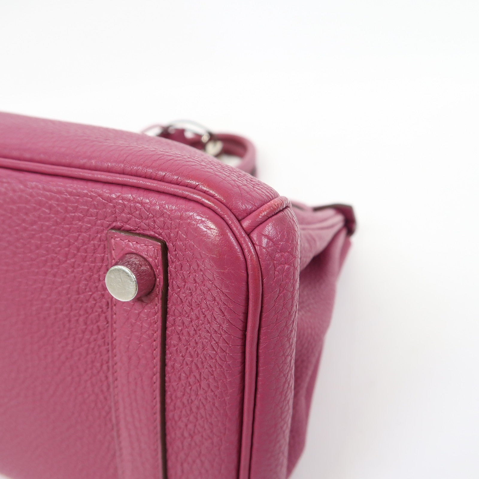 HERMES Clemence皮革Birkin 25銀扣手挽袋Tosca/桃紫色