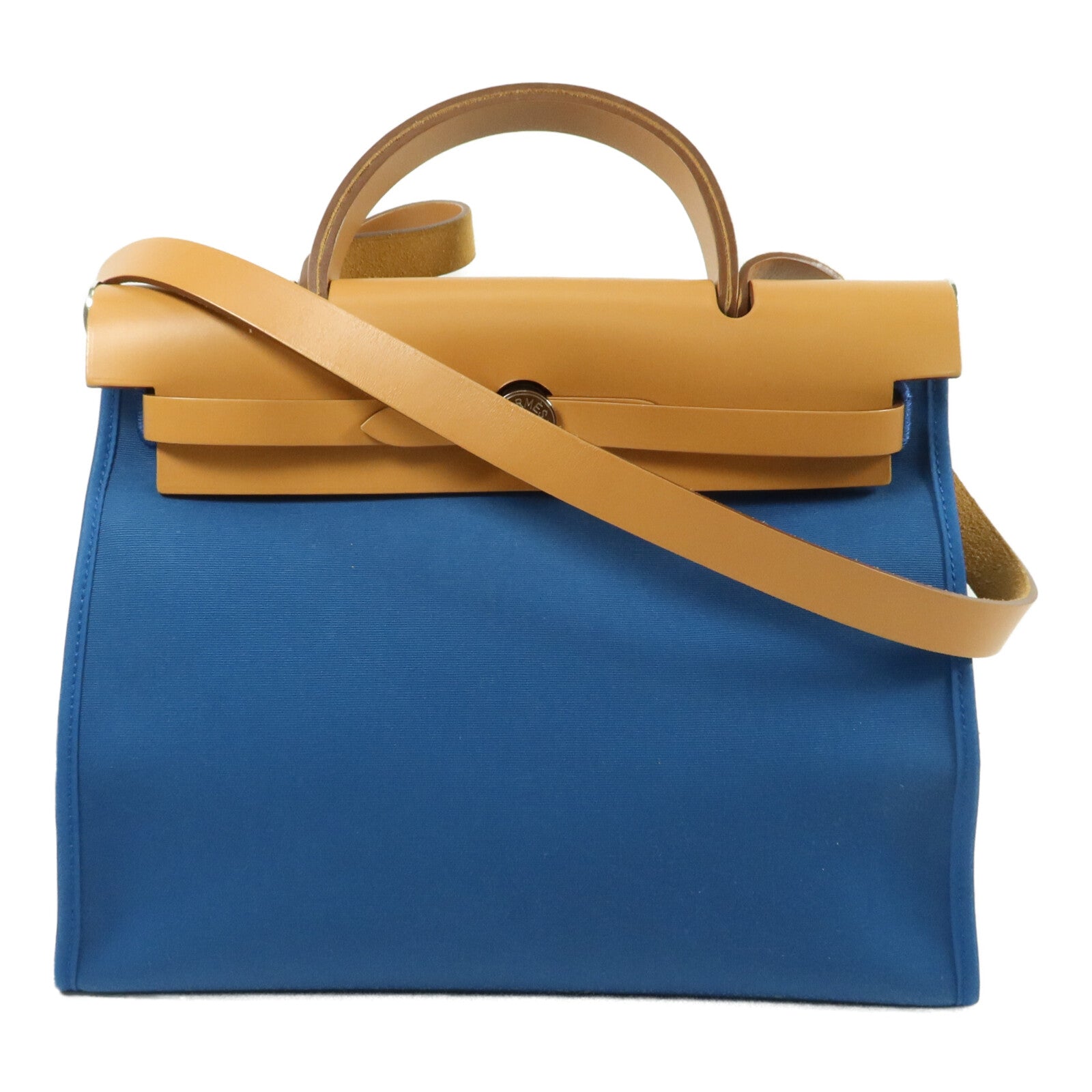 HERMES Toile H/帆布Herbag PM手挽肩背兩用袋Bleu Izmir