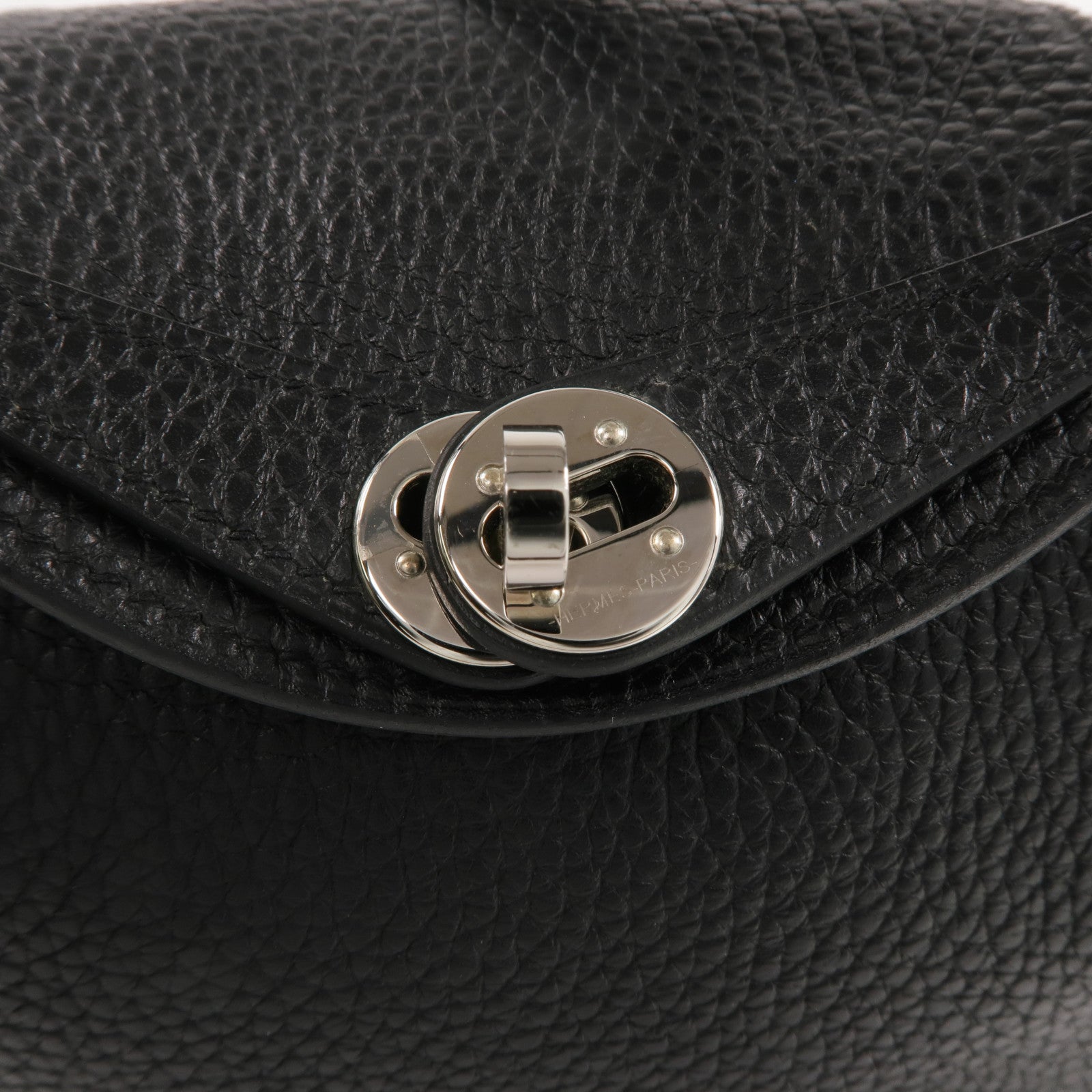 HERMES Clemence皮革Mini Lindy銀扣手挽肩背兩用袋Noir