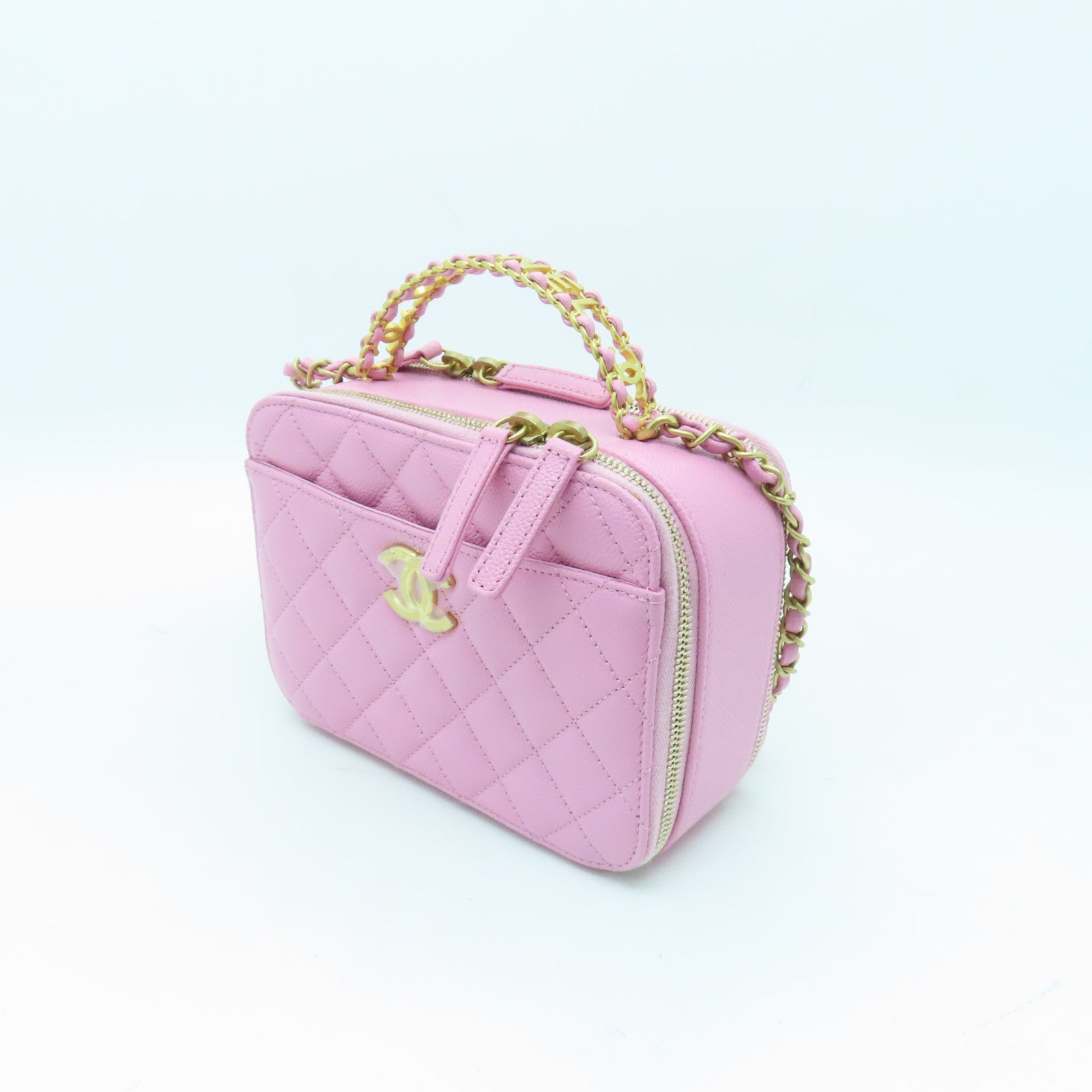 CHANEL 【激減優惠】菱格Caviar皮革２Way Shoulder金扣手挽肩背兩用袋粉紅色