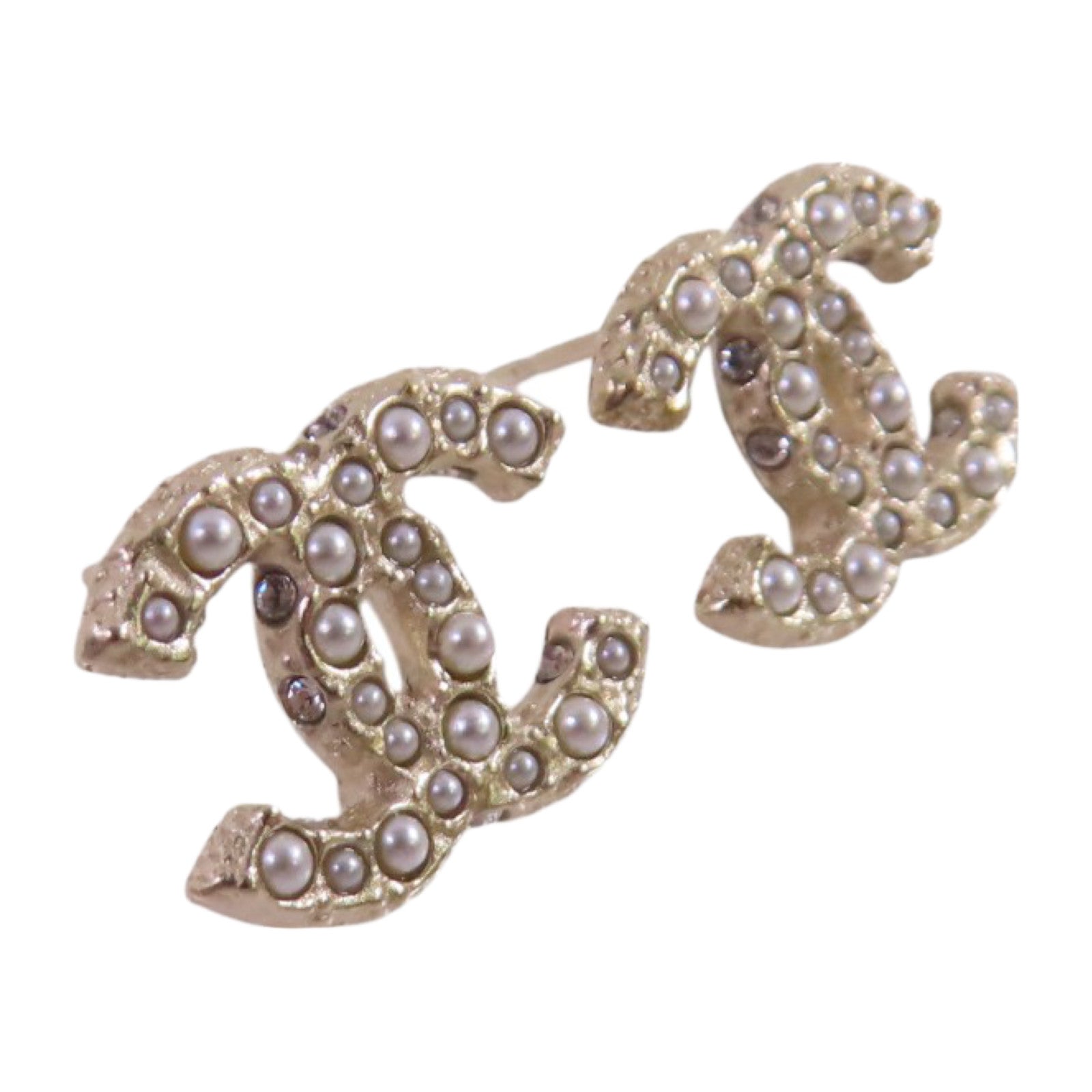 CHANEL 金屬/仿珍珠CC Earrings金扣耳環