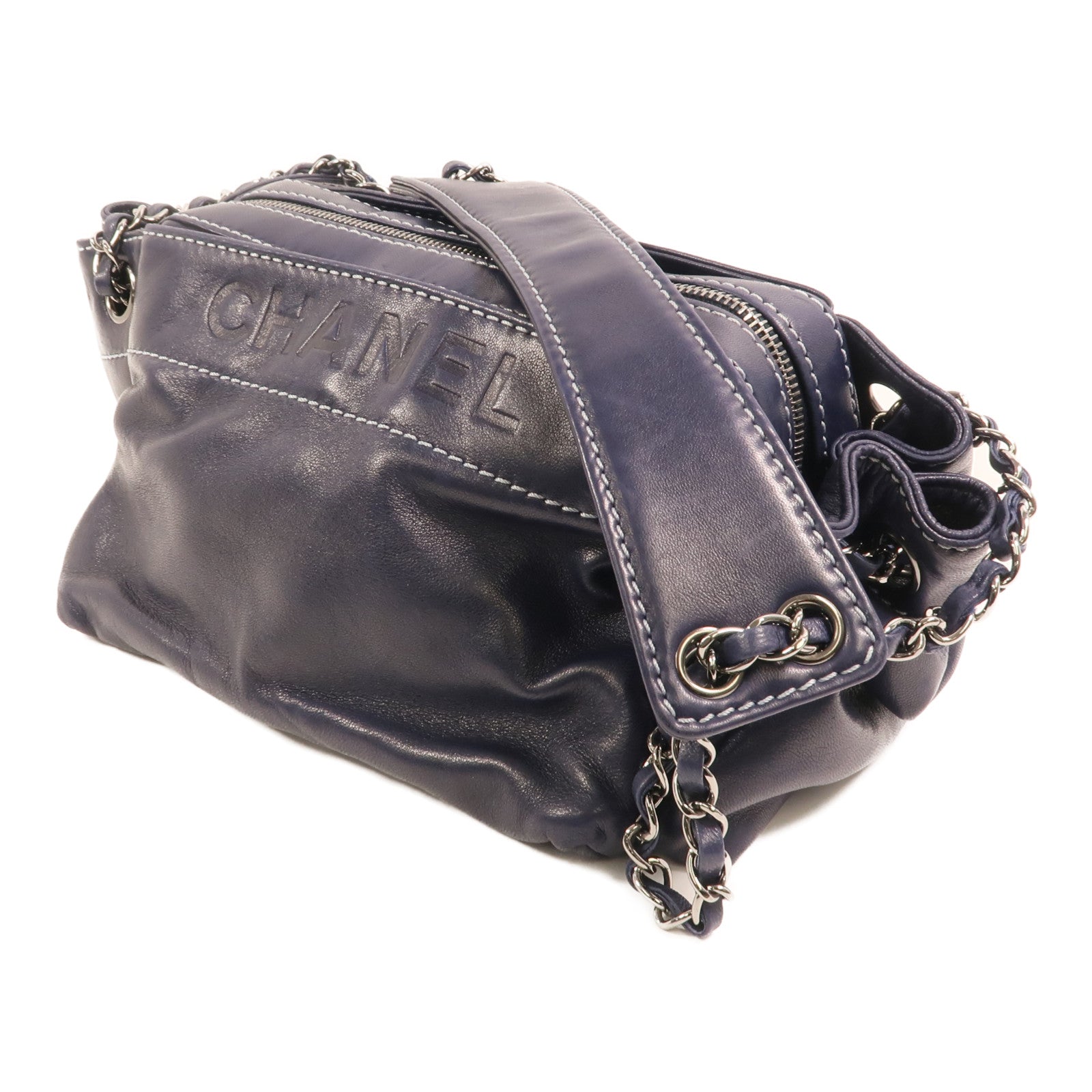CHANEL 羊皮皮革Shoulder Bag銀扣鏈帶肩背袋