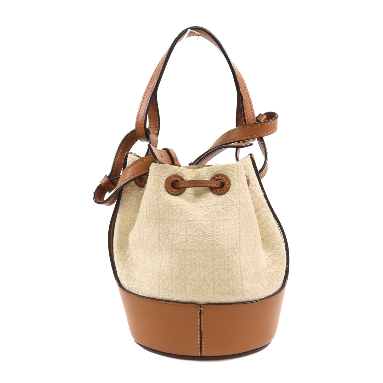 LOEWE 帆布/牛皮皮革Mini Balloon金扣手挽肩背兩用袋