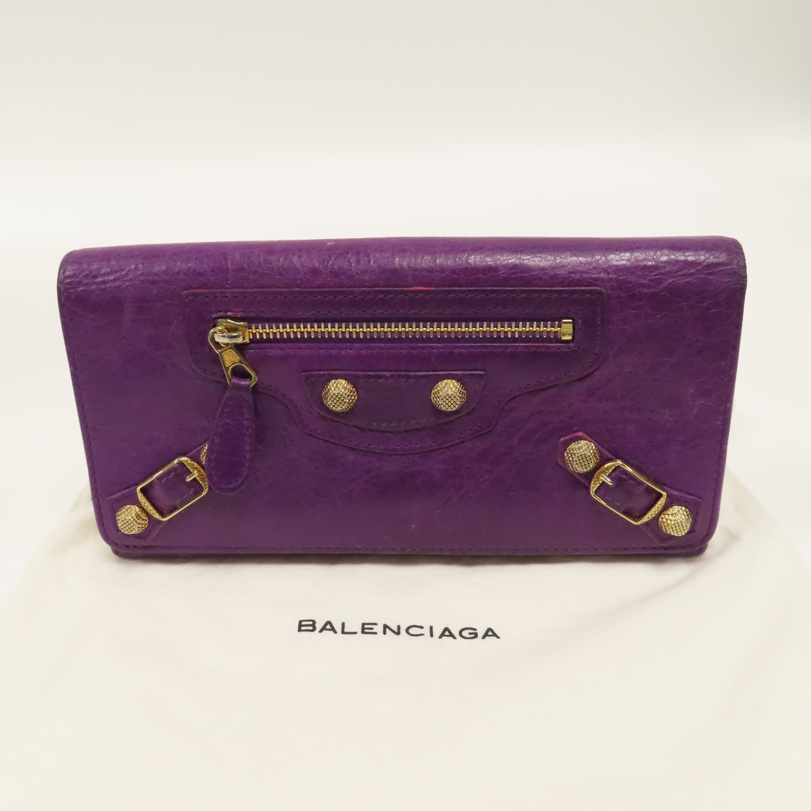 BALENCIAGA 【激減優惠】羊皮皮革City Long Wallet金扣長錢包紫色
